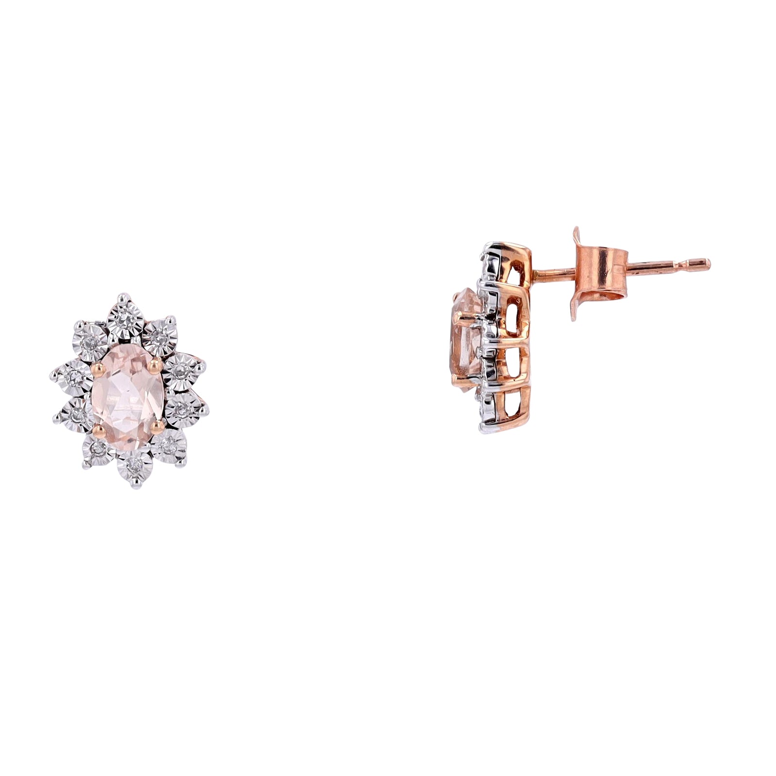 10K TT Morganite Halo Studs