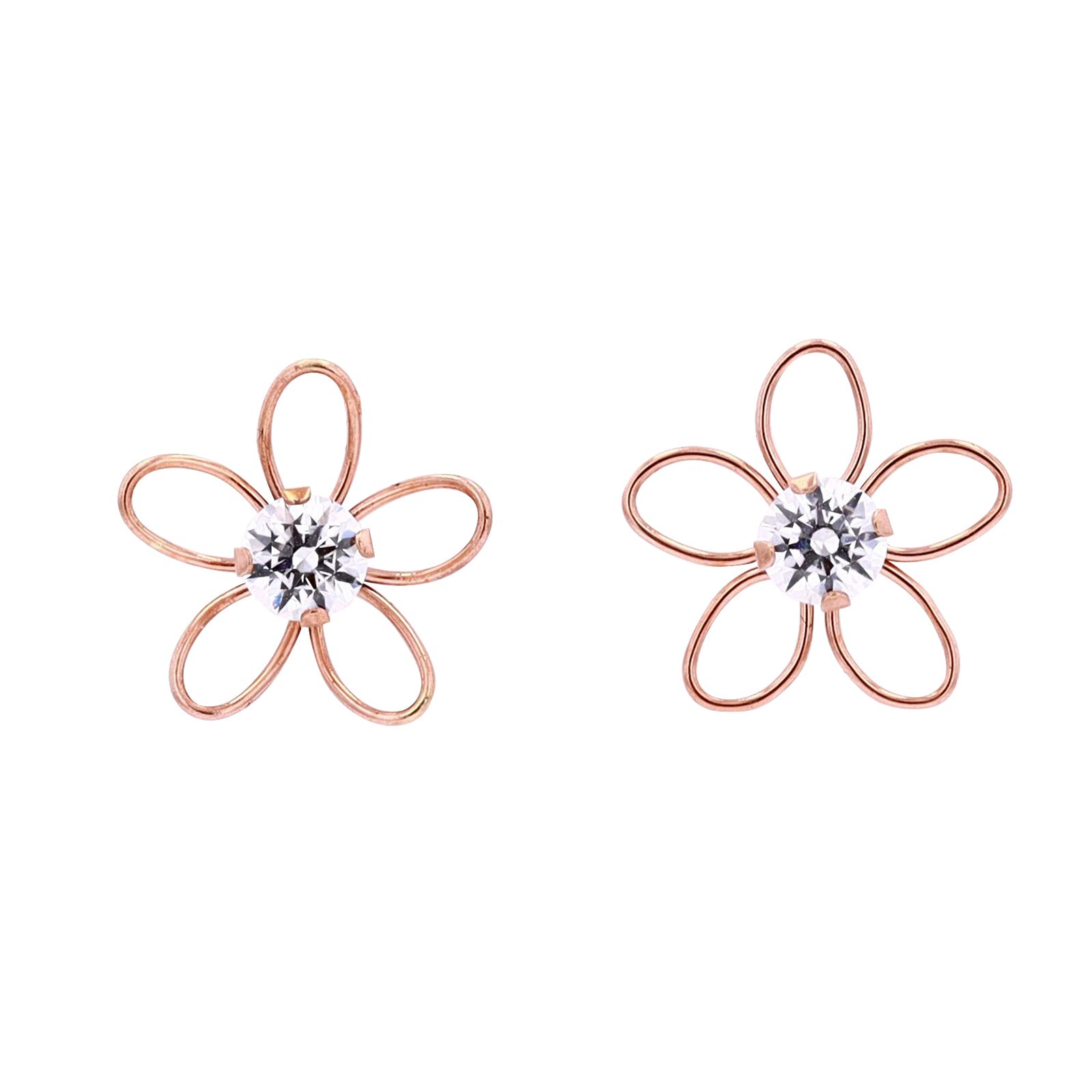 10K RG White Topaz Flower Earrings
