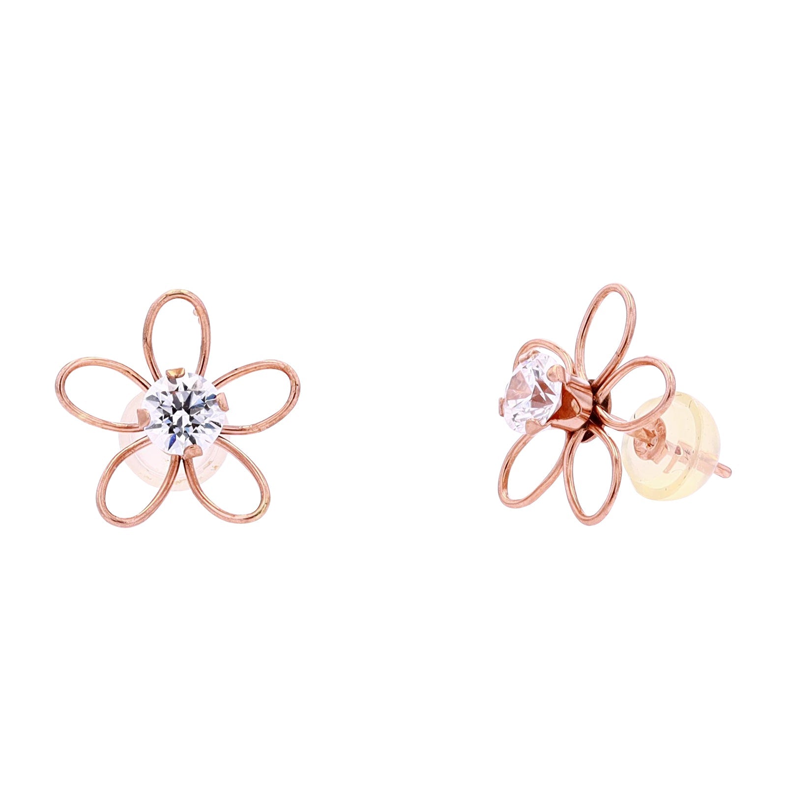 10K RG White Topaz Flower Earrings