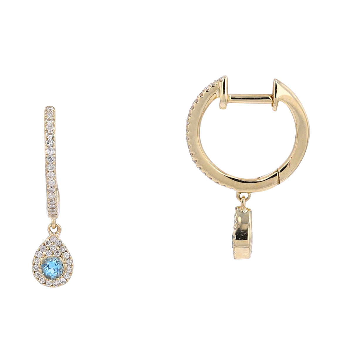 10K YG Swiss Blue Topaz Dangle Earrings