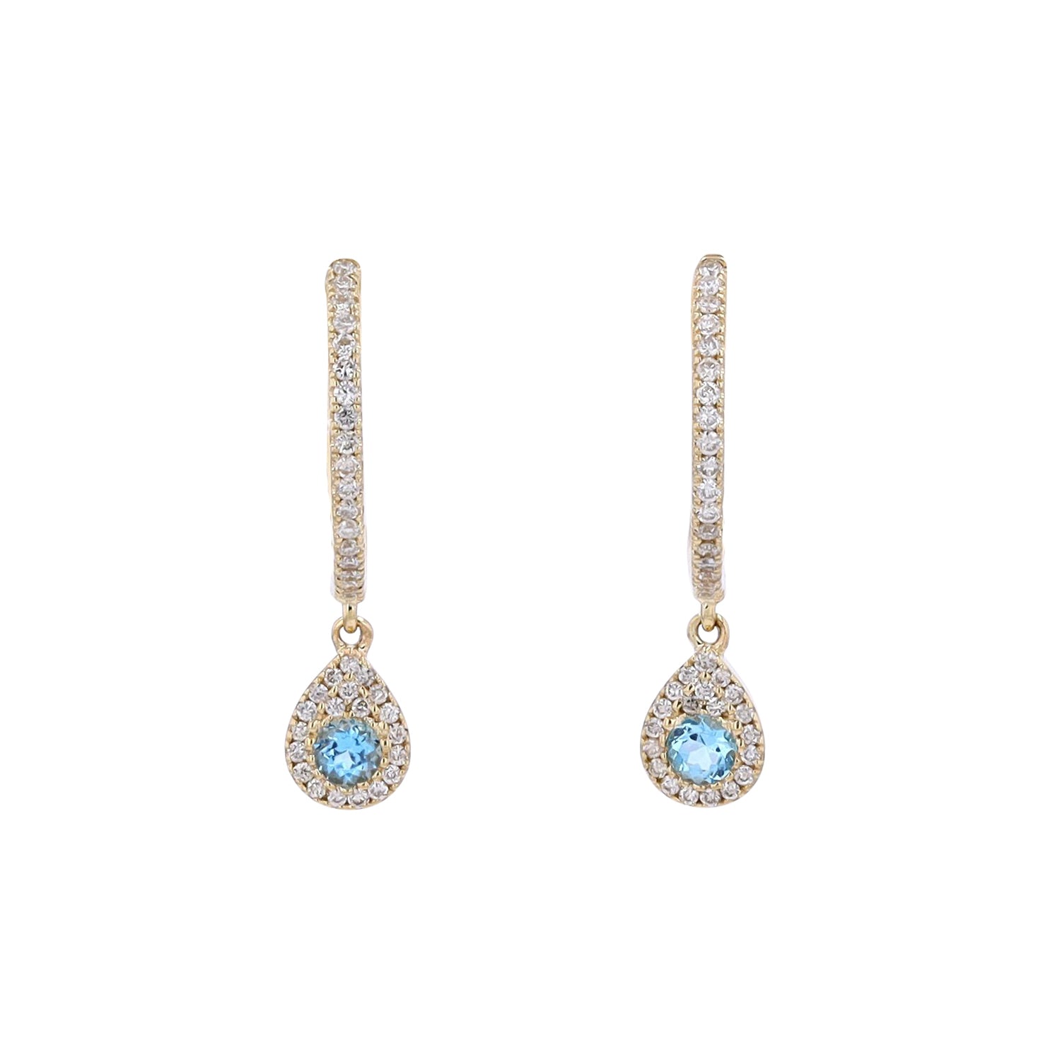 10K YG Swiss Blue Topaz Dangle Earrings