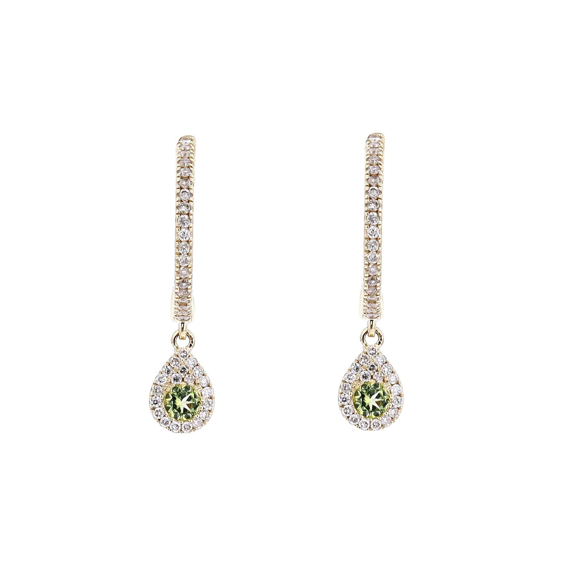 10K YG Peridot Dangle Huggies