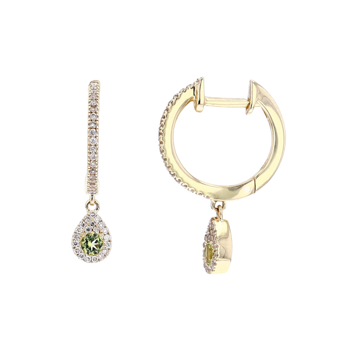 10K YG Peridot Dangle Huggies
