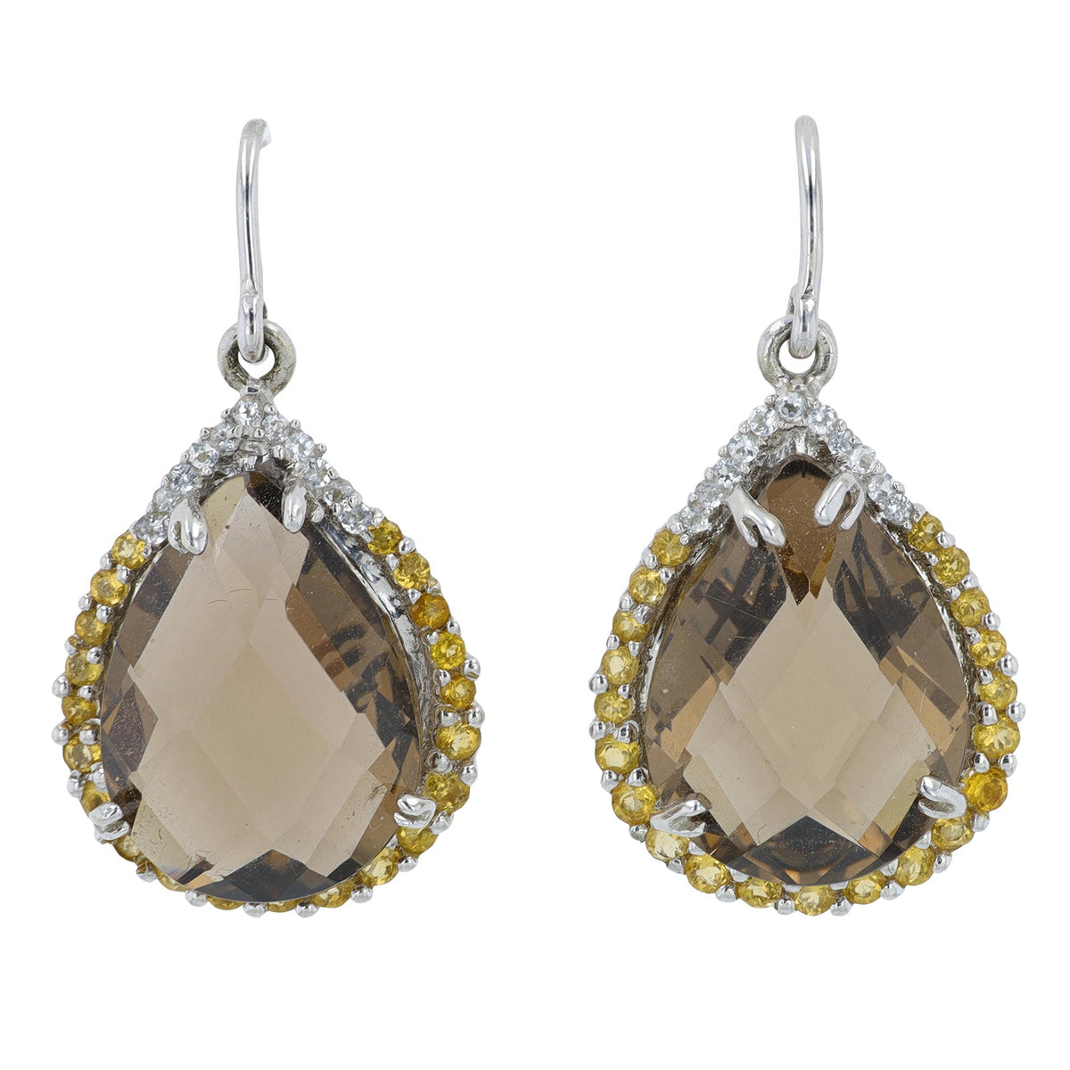 14K WG Smoky Quartz, Citrine & White Topaz Earrings