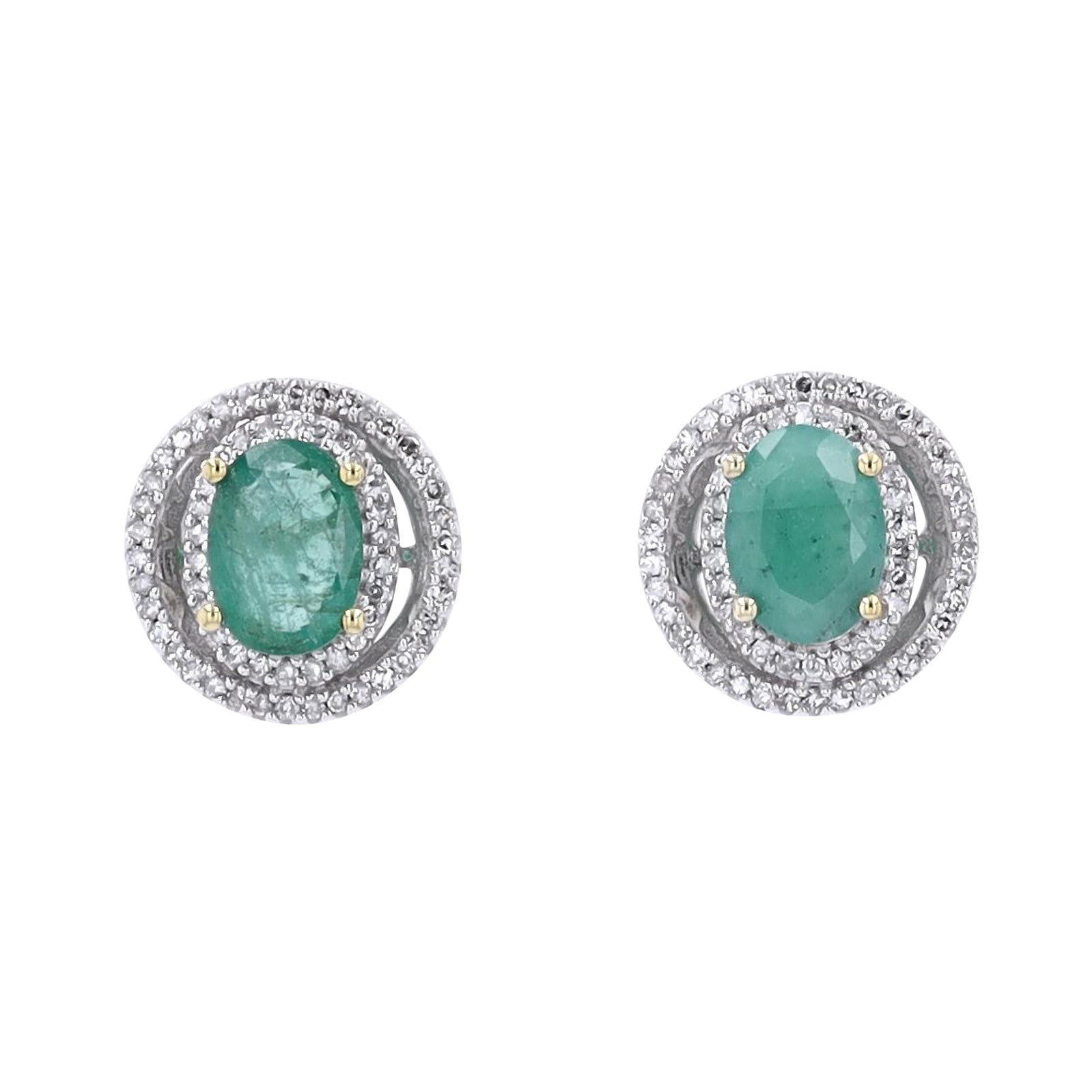 14K Gemstone & Diamond Double Halo Earrings <p><strong>More Colors Available</p></strong>