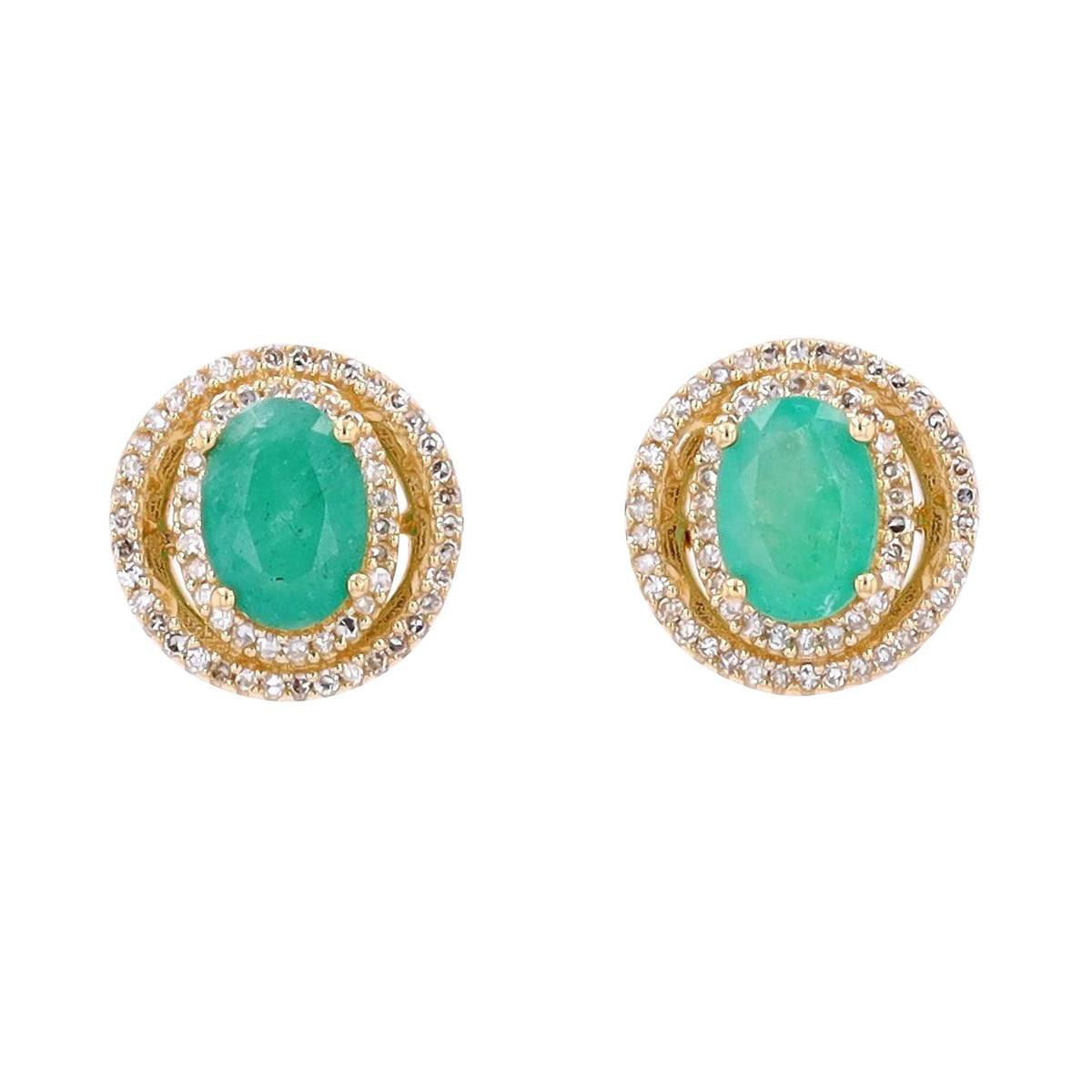 14K Gemstone & Diamond Double Halo Earrings <p><strong>More Colors Available</p></strong>