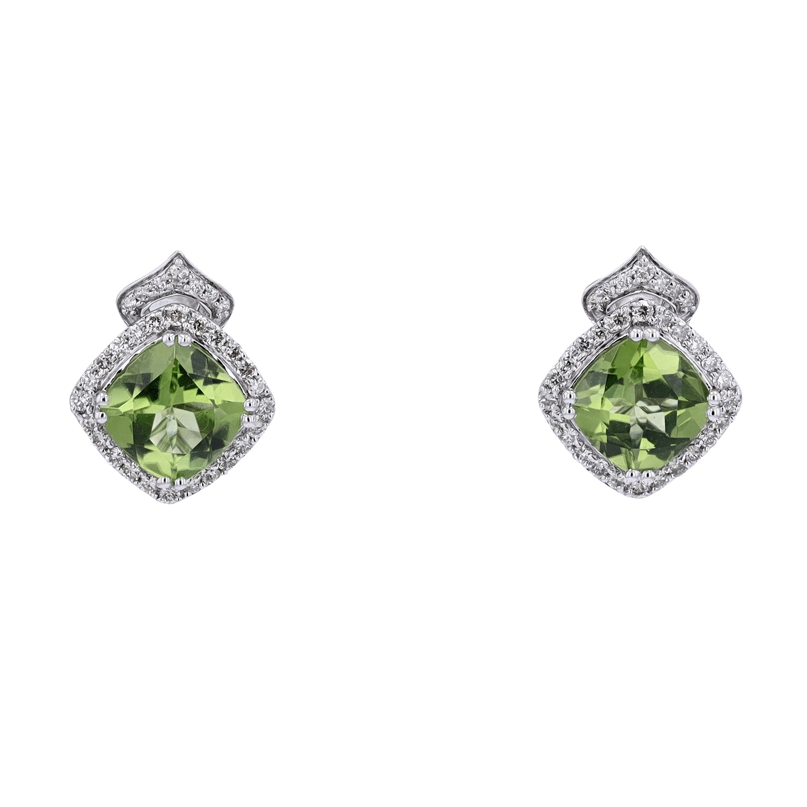 10K WG Peridot Cushion Cut Studs