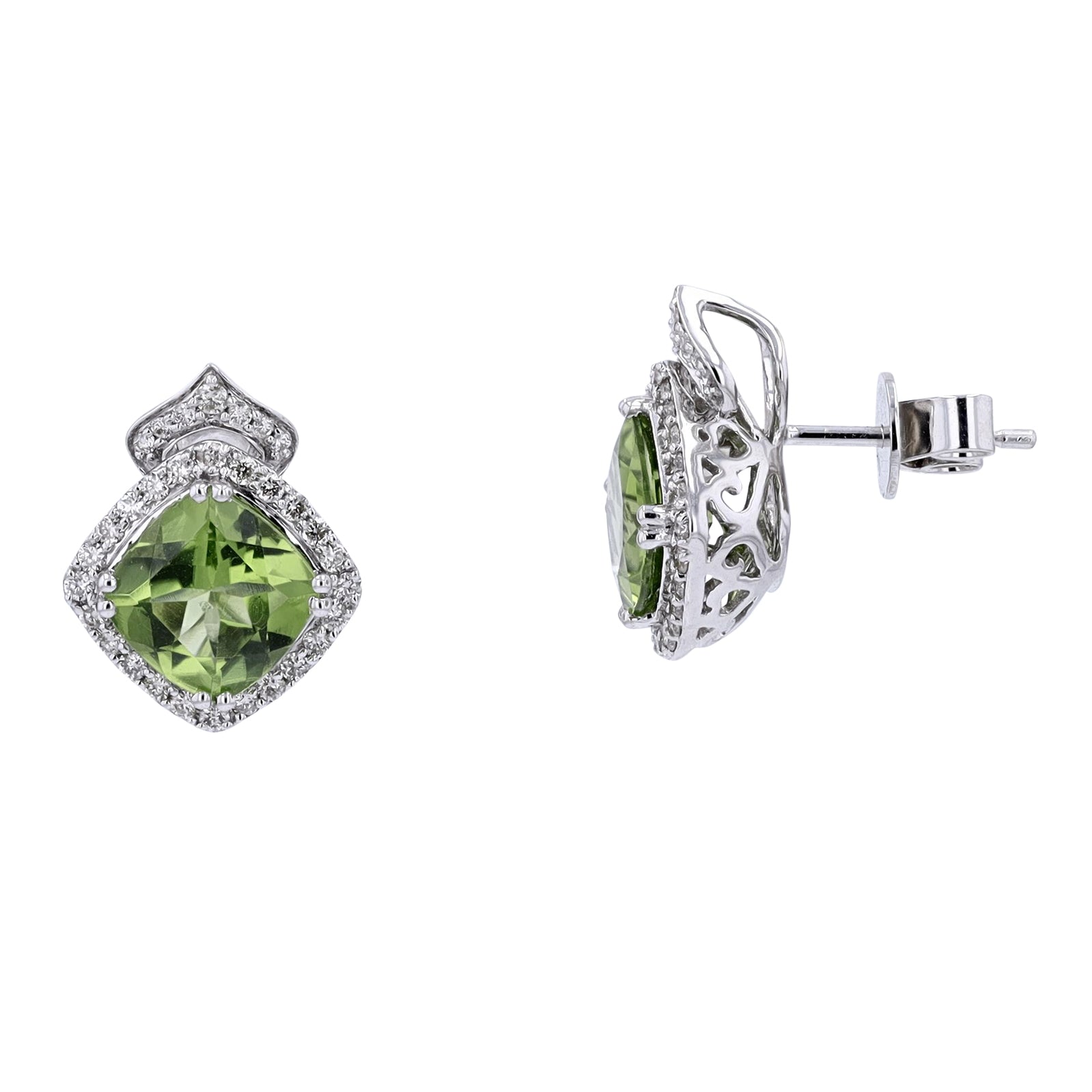 10K WG Peridot Cushion Cut Studs