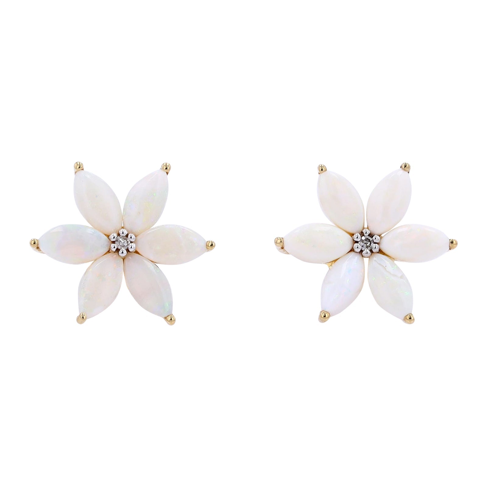 14K YG Opal Flower Studs