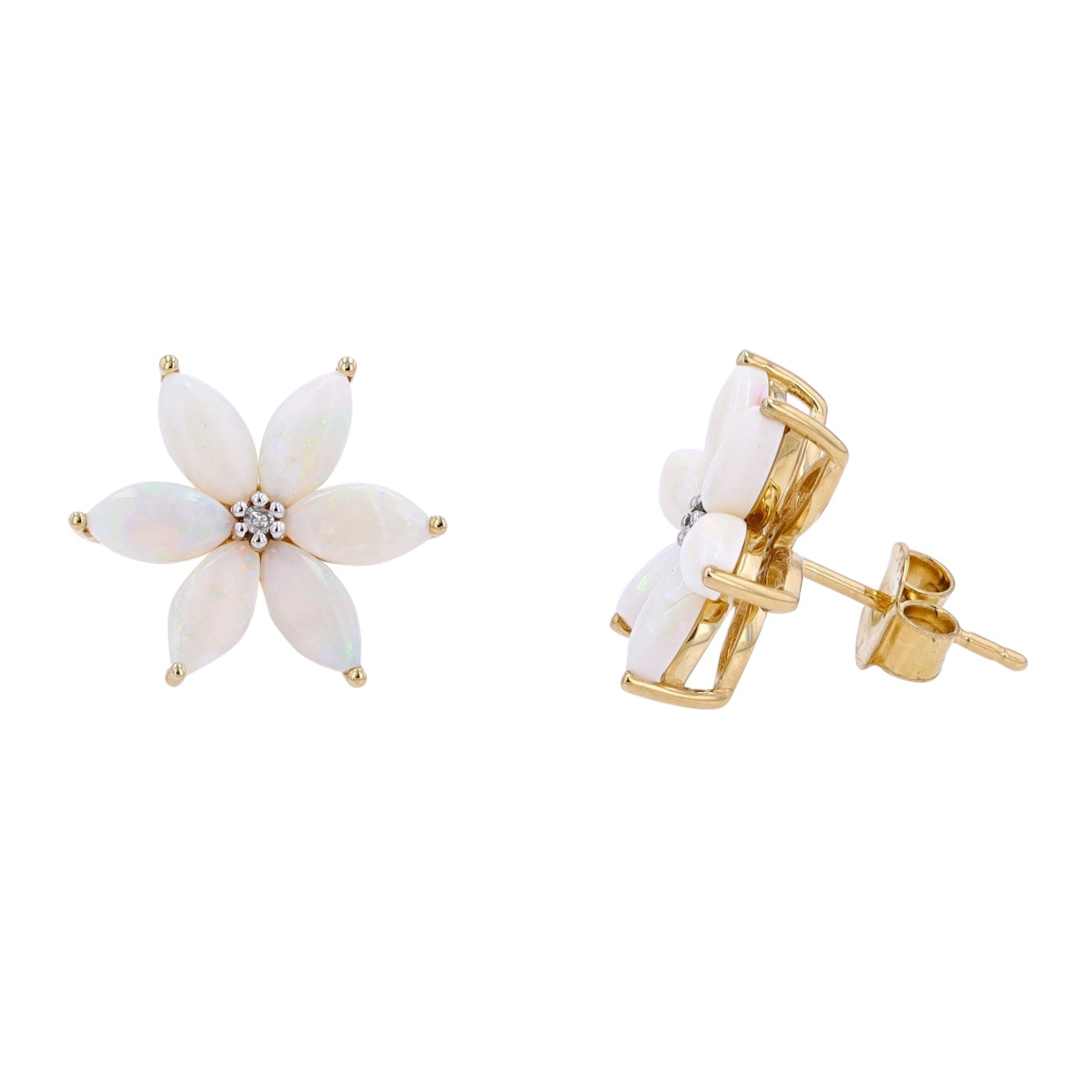 14K YG Opal Flower Studs