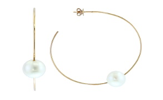 14K EFFY YG Freshwater Pearl Hoop Earrings