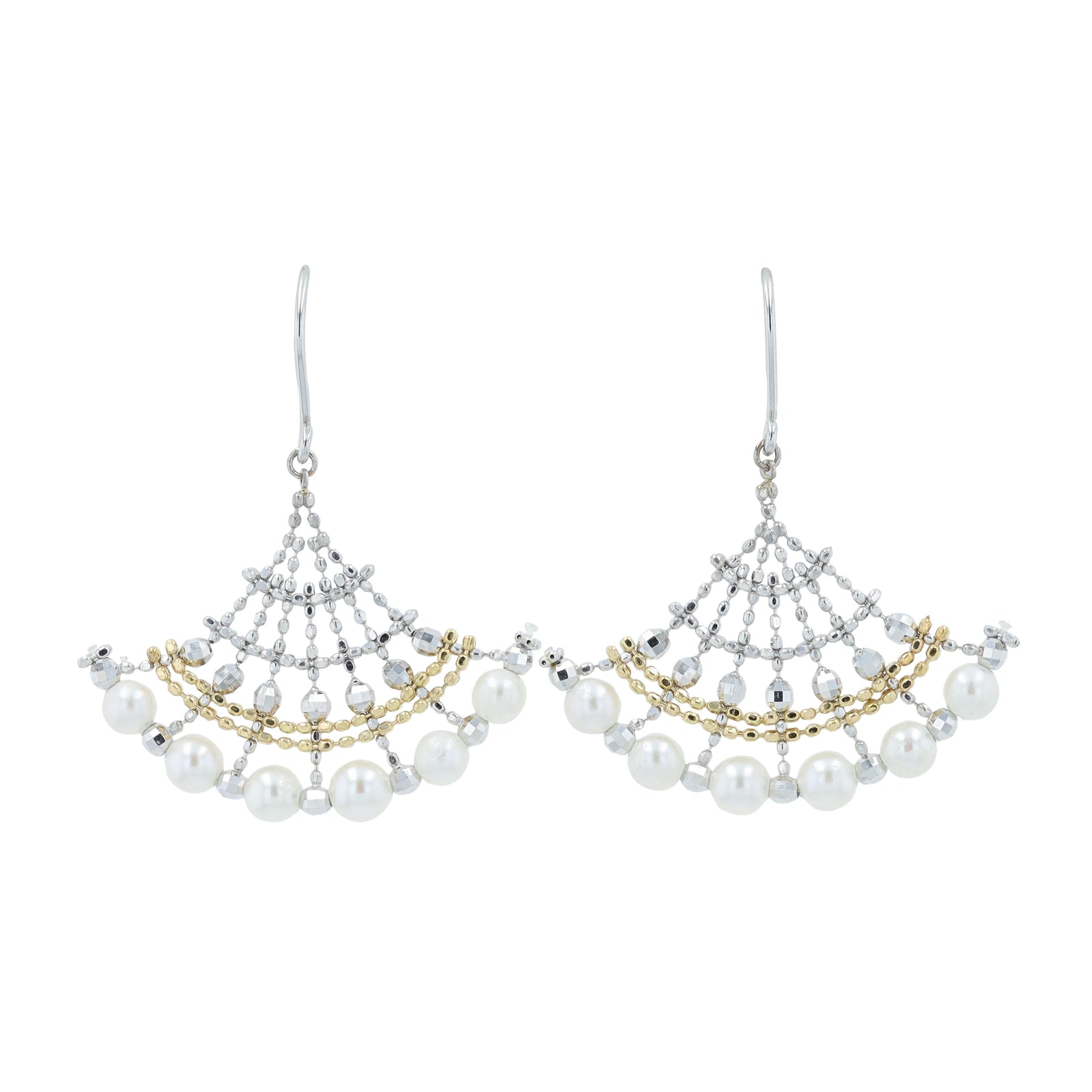 18K TT 3.6 MM Pearl Fan Earrings