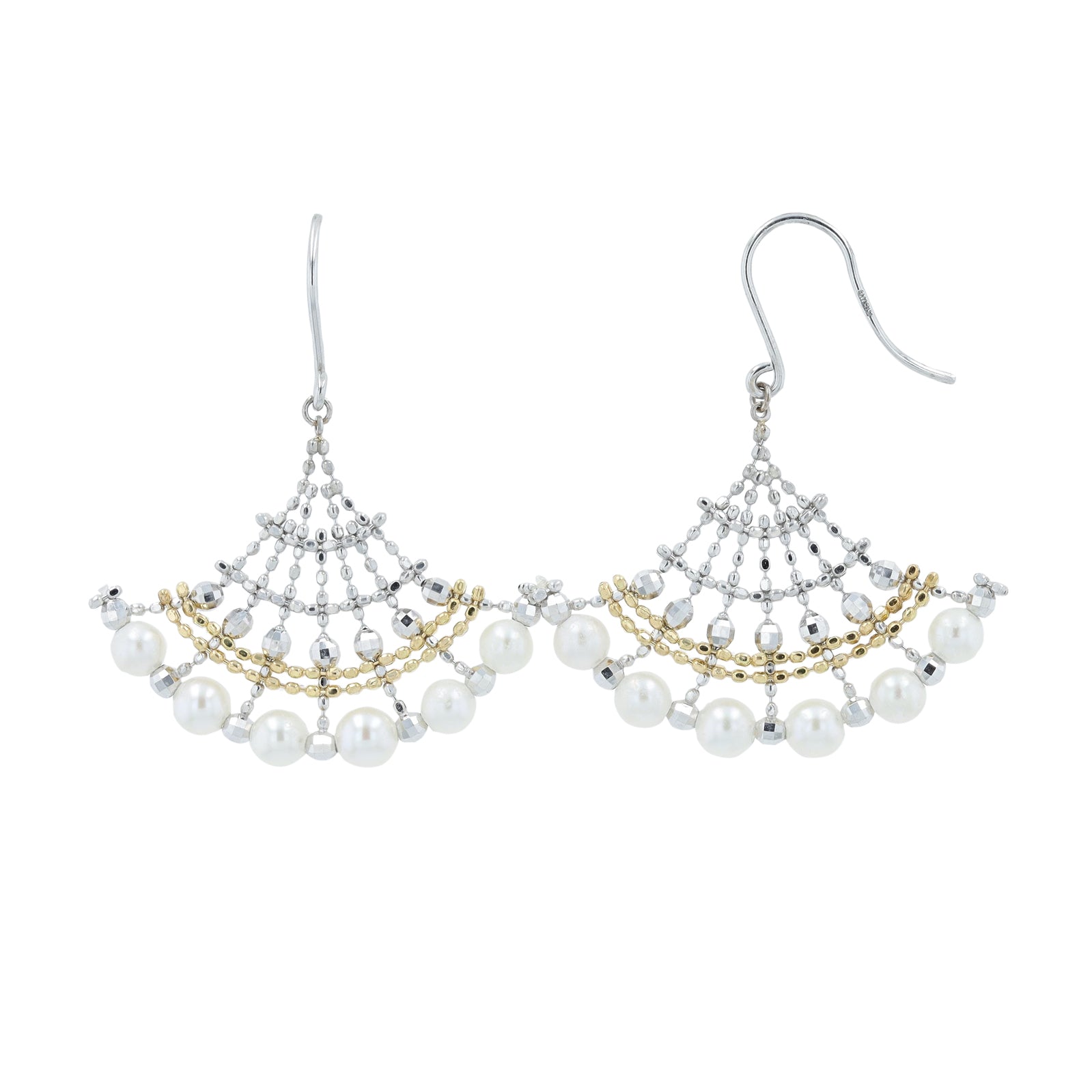 18K TT 3.6 MM Pearl Fan Earrings