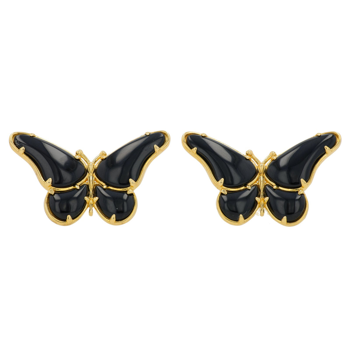 18K YG Black Onyx Butterfly Earrings