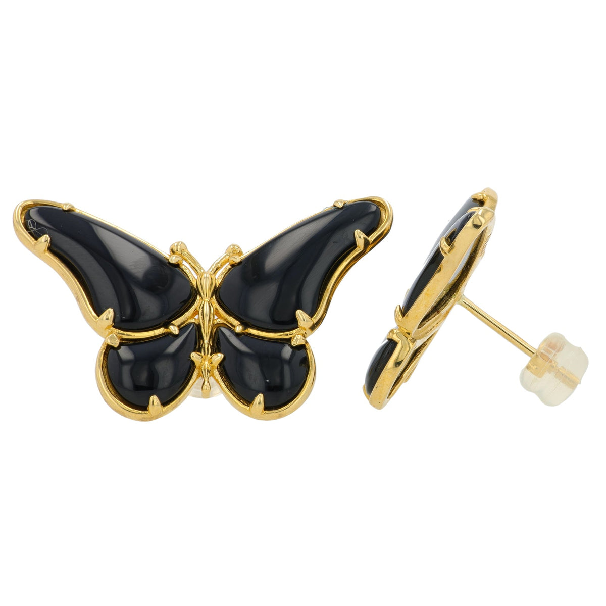 18K YG Black Onyx Butterfly Earrings