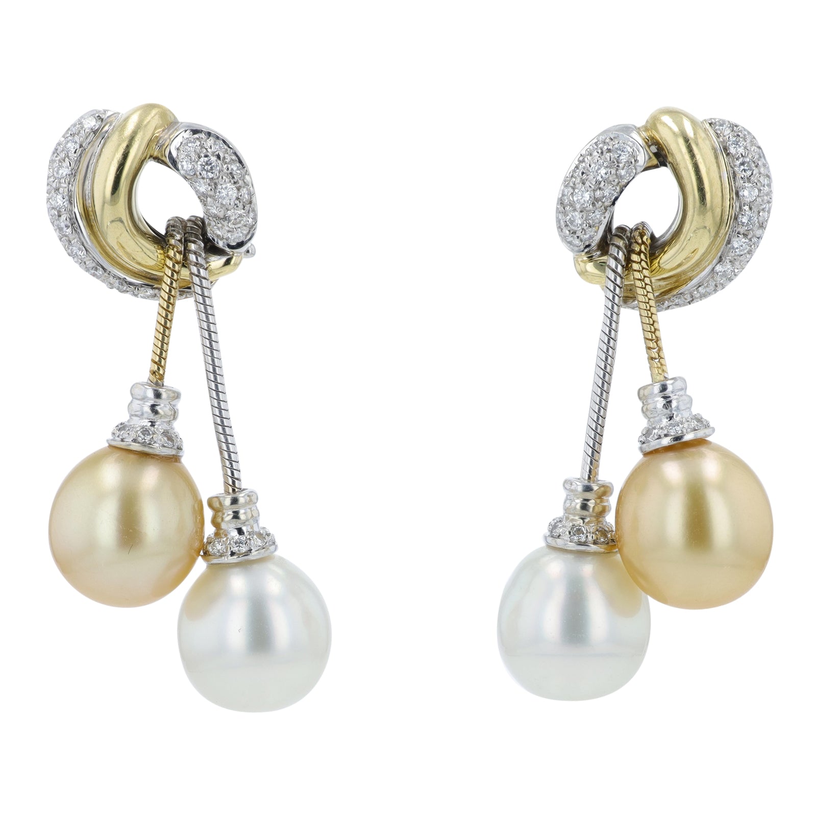 18K/14K TT 9.5 - 10.5 MM Pearl Dangle Earrings
