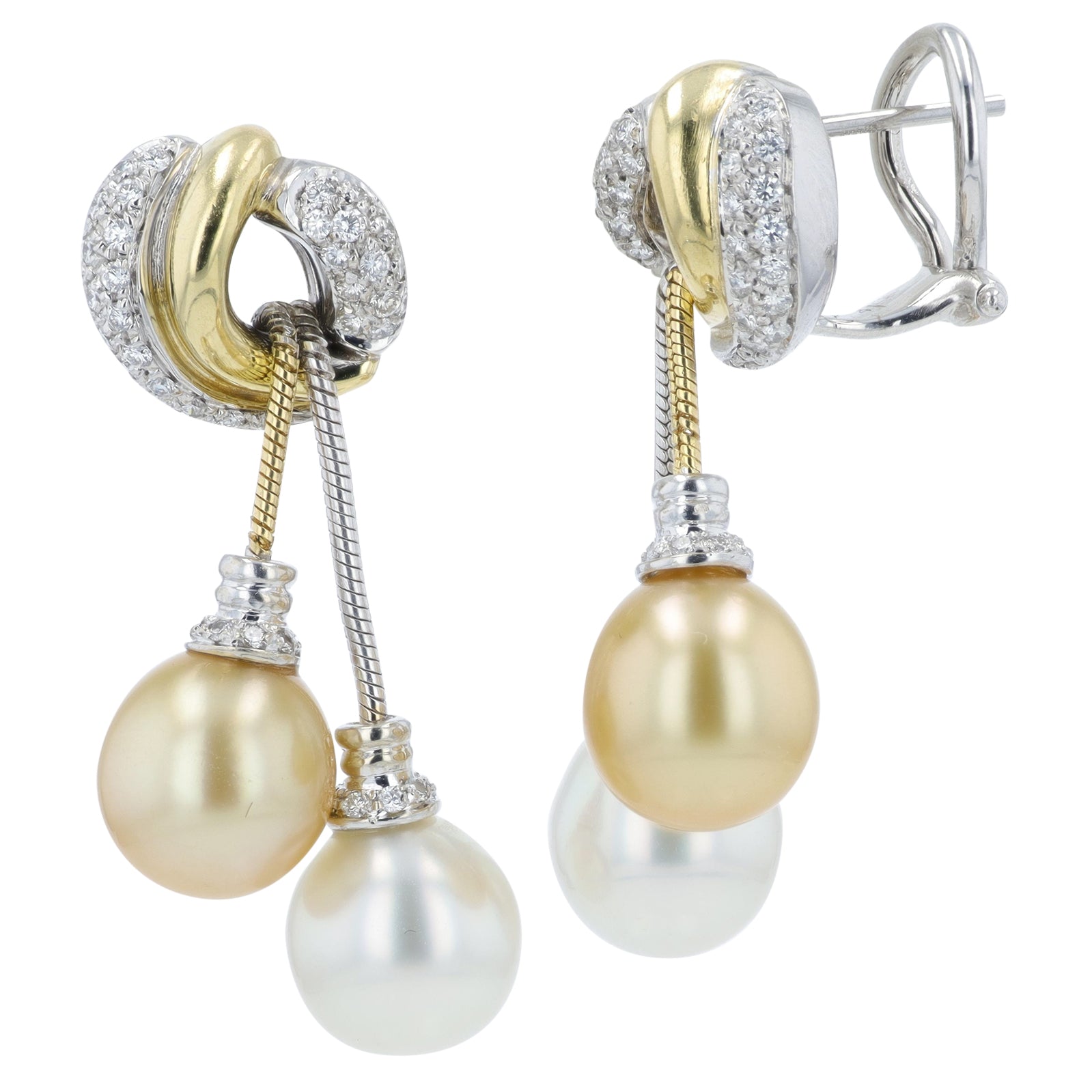 18K/14K TT 9.5 - 10.5 MM Pearl Dangle Earrings