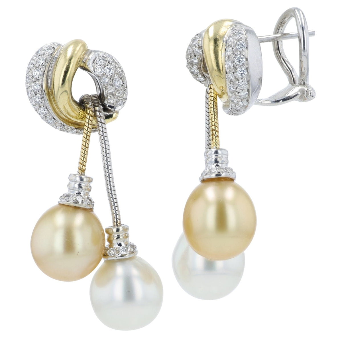 18K/14K TT 9.5 - 10.5 MM Pearl Dangle Earrings