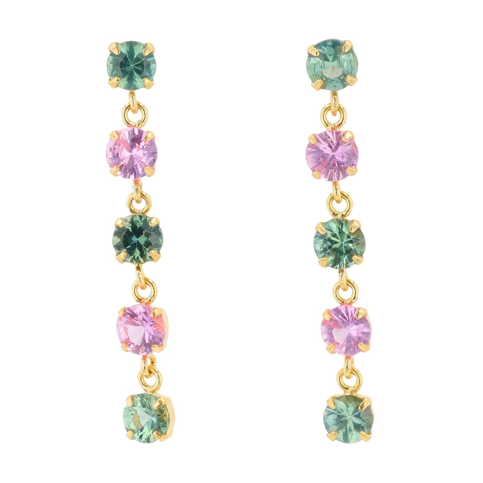 18K YG 1.55 CTW Multi Sapphire Dangle Earrings