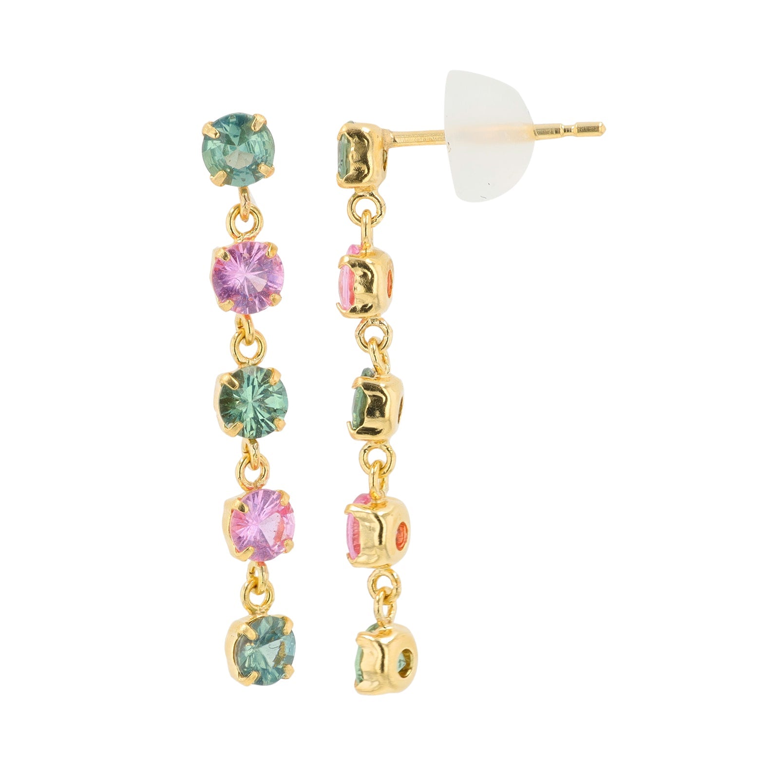 18K YG 1.55 CTW Multi Sapphire Dangle Earrings