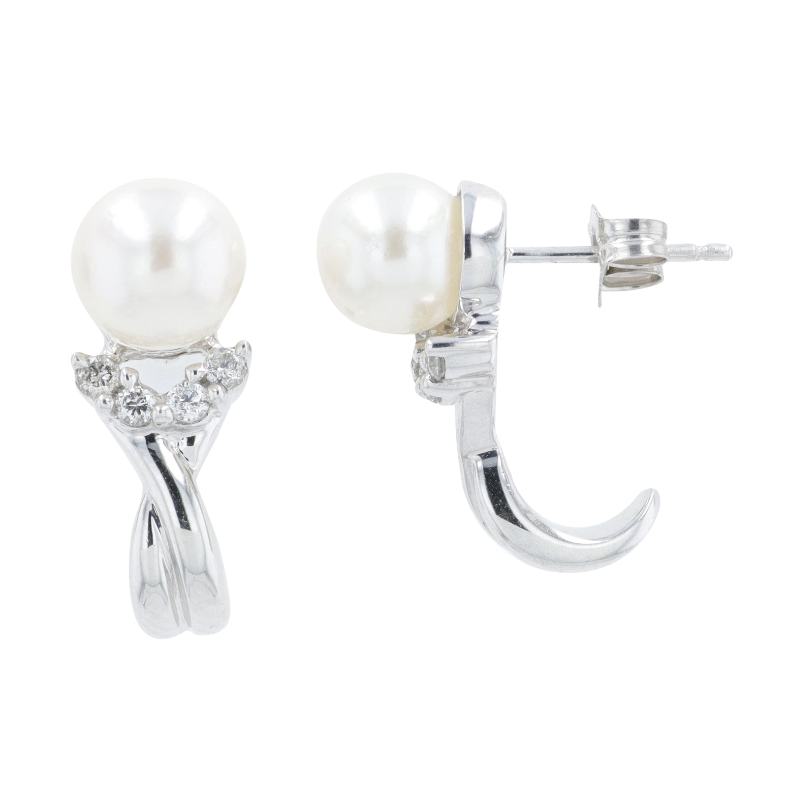 14K WG Pearl J-Hoops