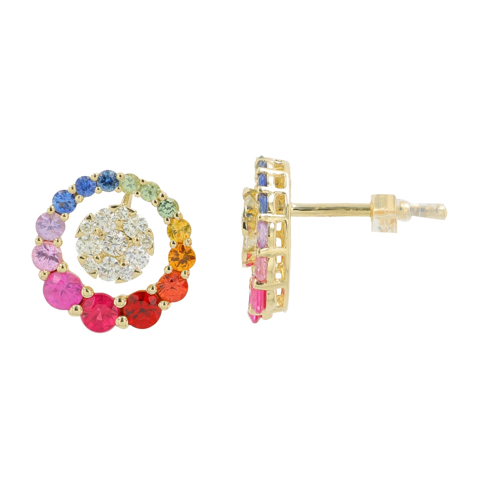 14K YG 1.50 CTW Multi Sapphire Studs