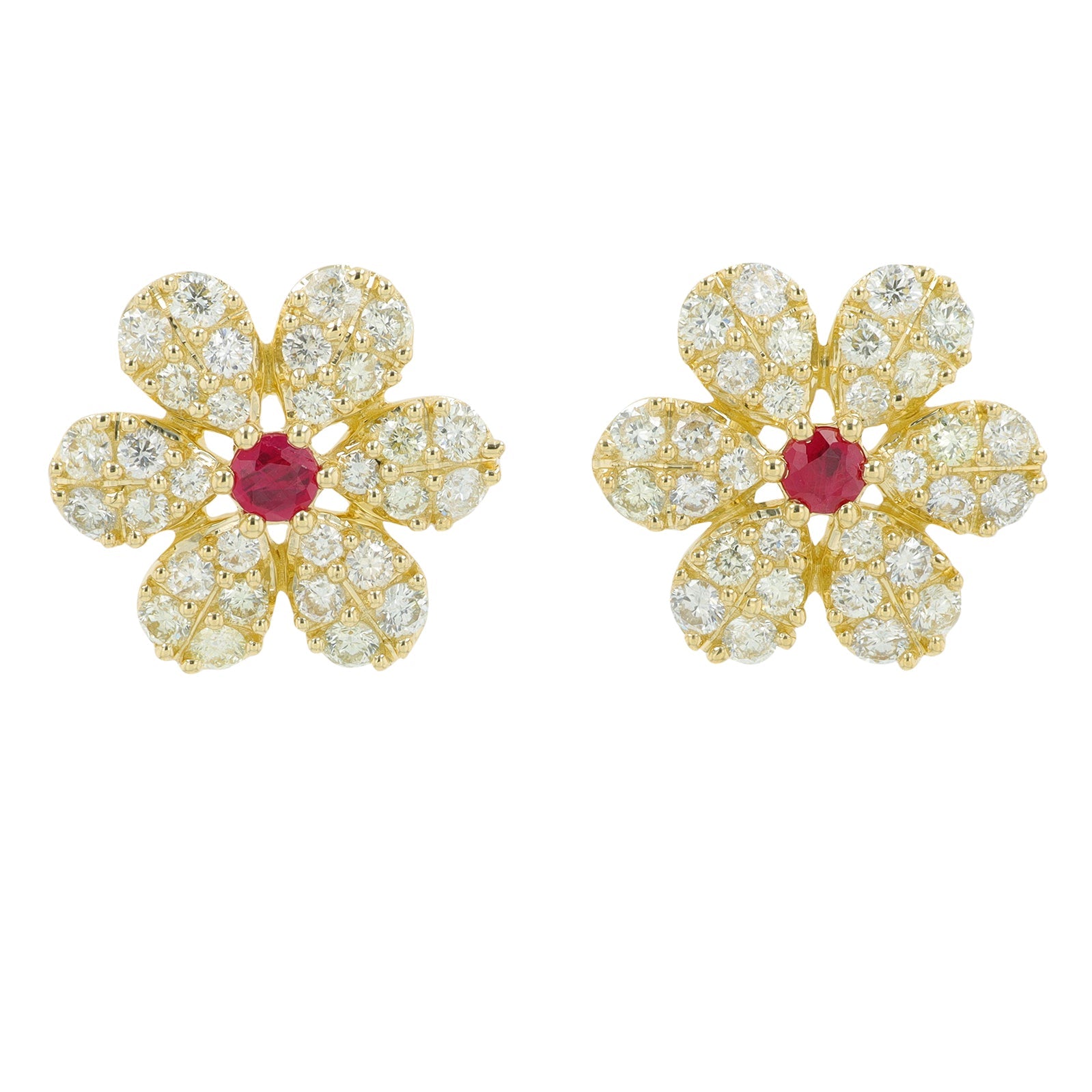 14K YG .28 CT Ruby Flower Earrings