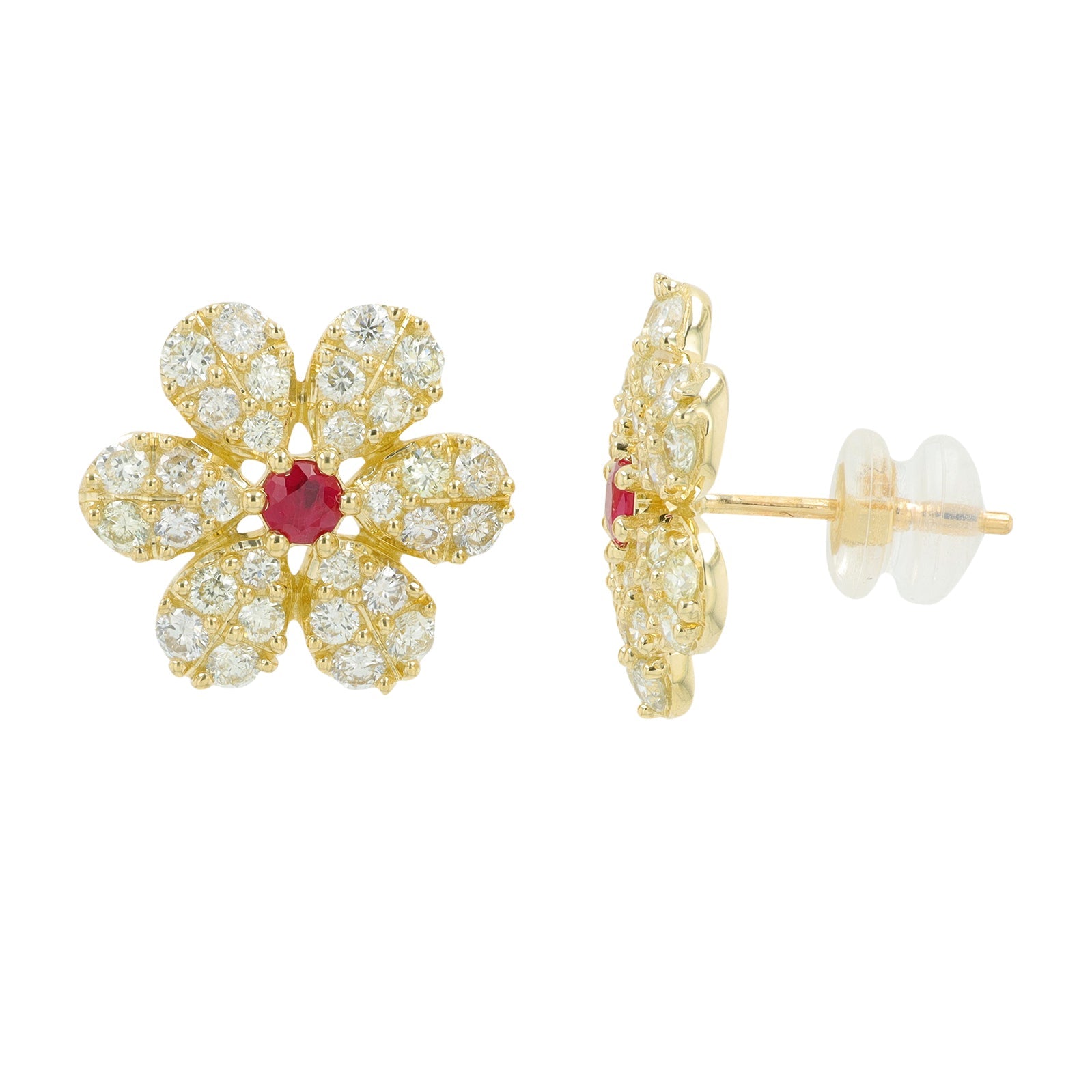 14K YG .28 CT Ruby Flower Earrings