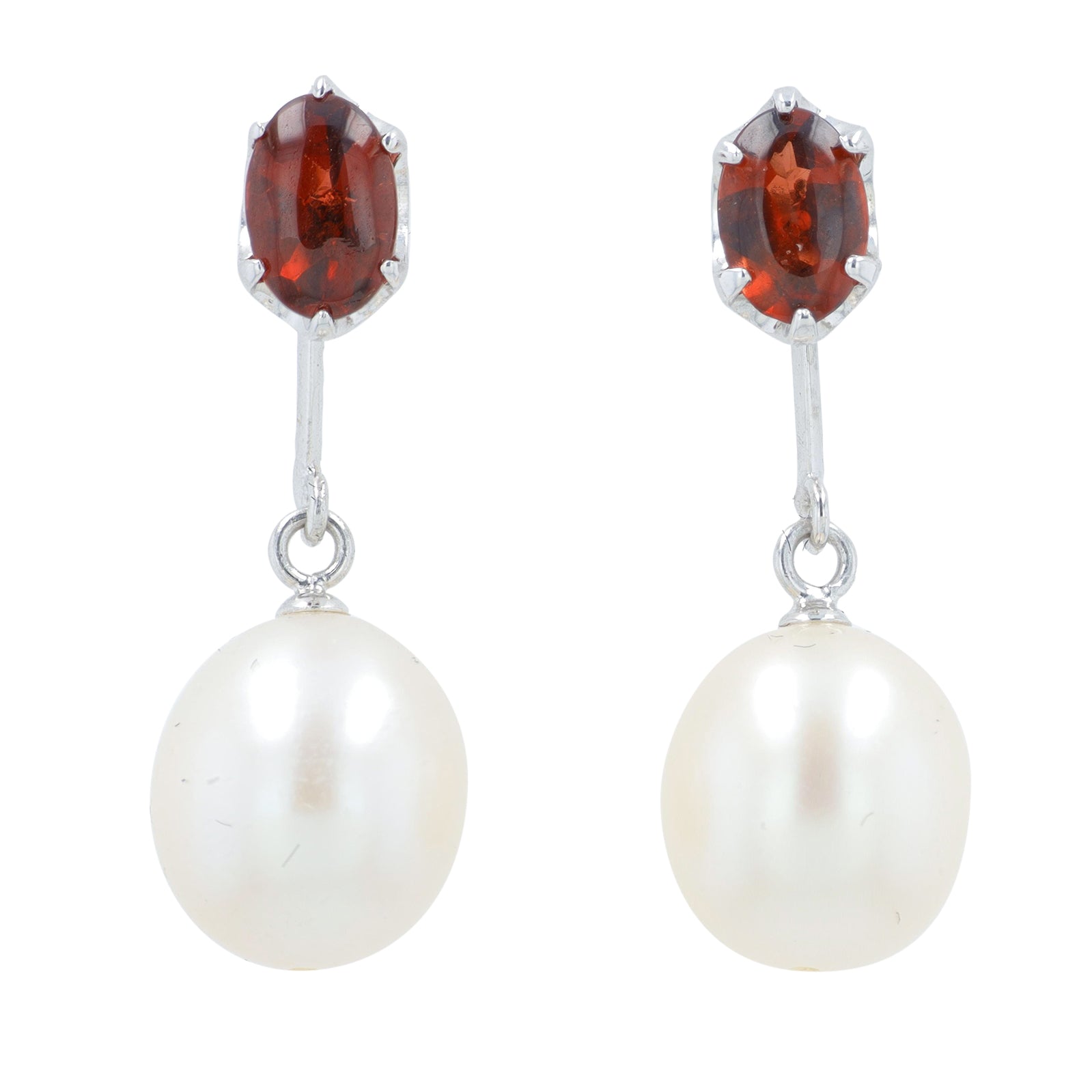 18K WG Garnet & Pearl Earrings
