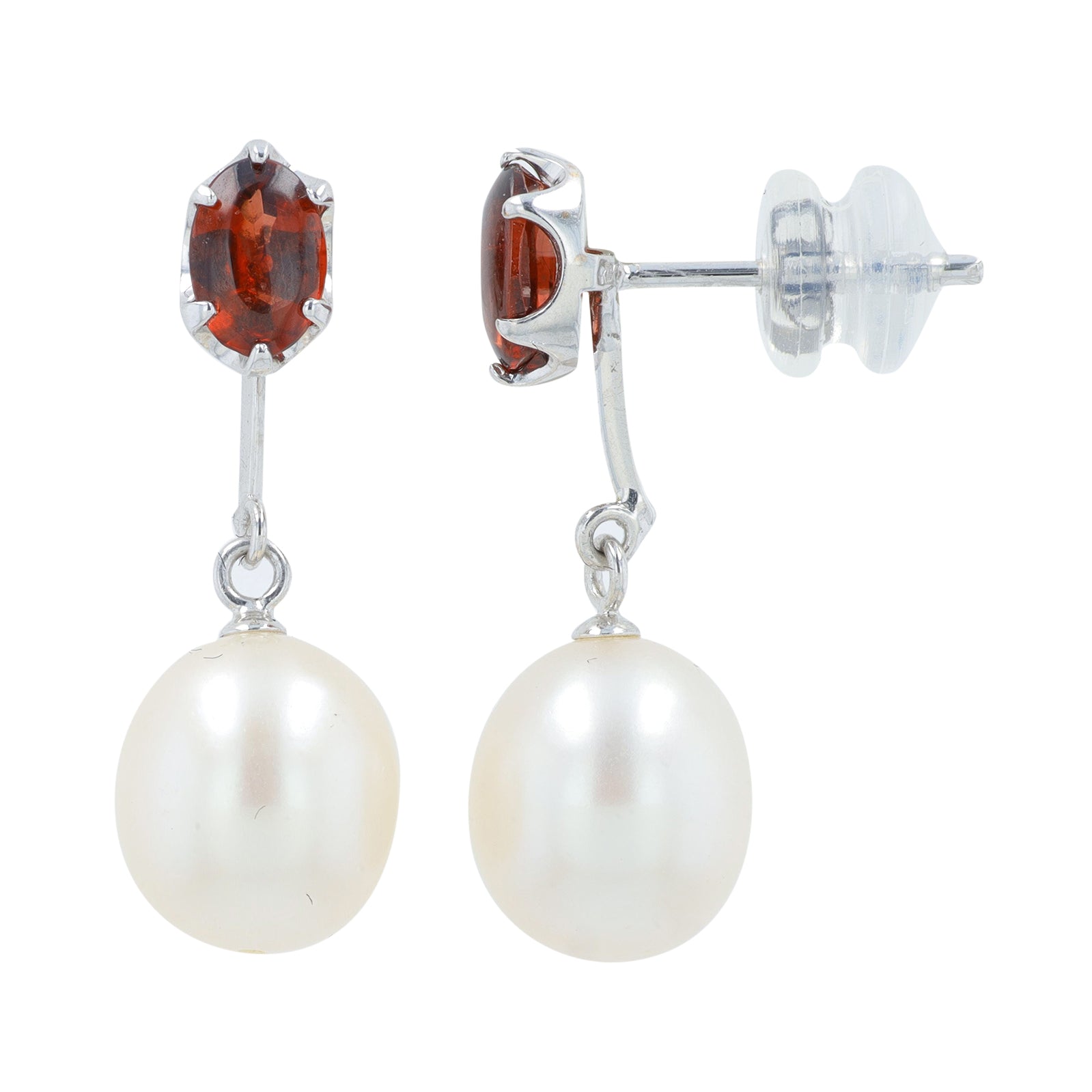 18K WG Garnet & Pearl Earrings