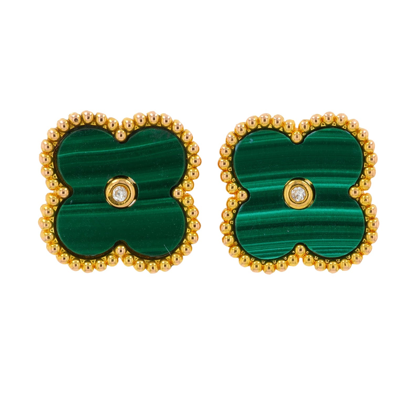 18K YG Malachite Clover Earrings