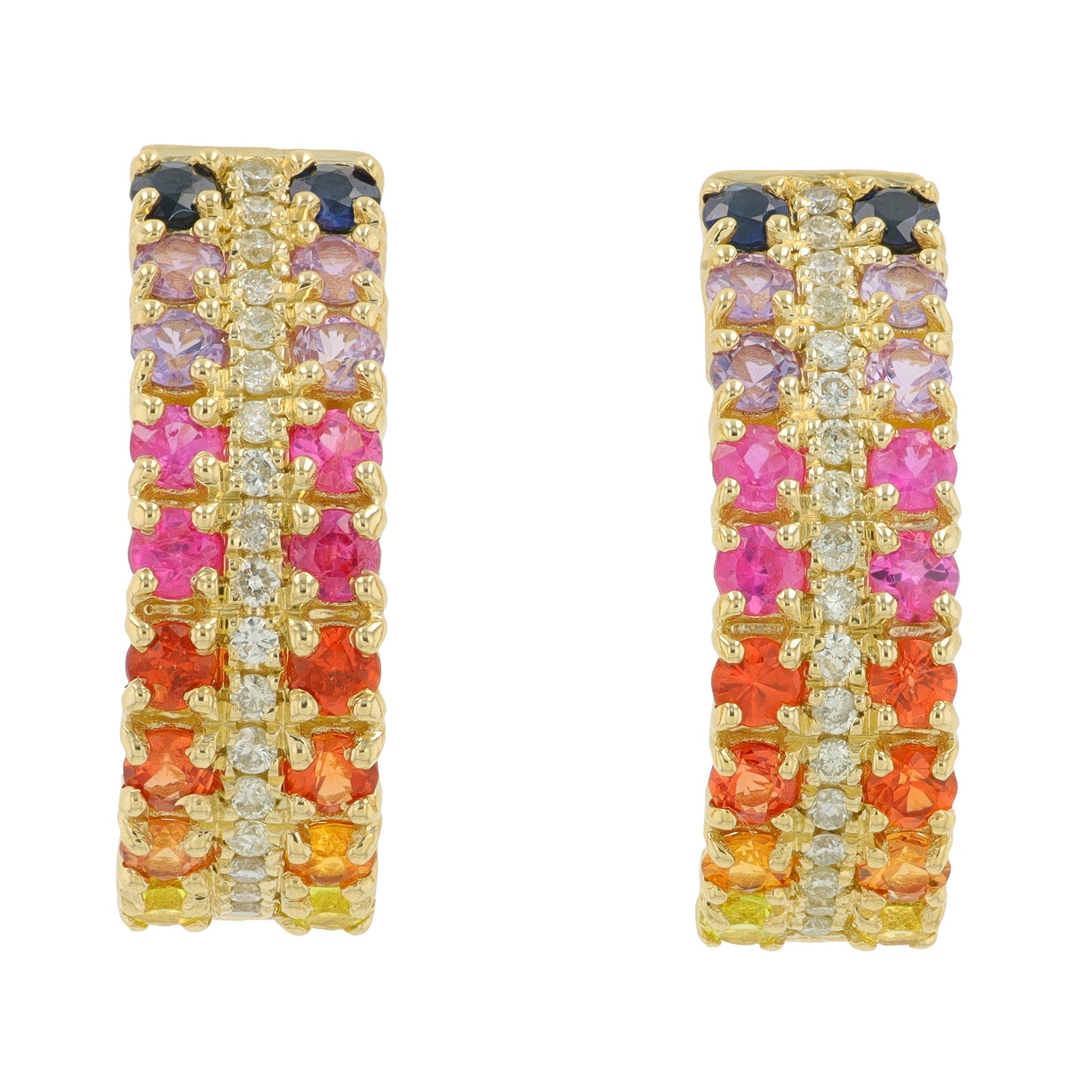 14K YG 1.50 CTW Multi Sapphire C Hoops