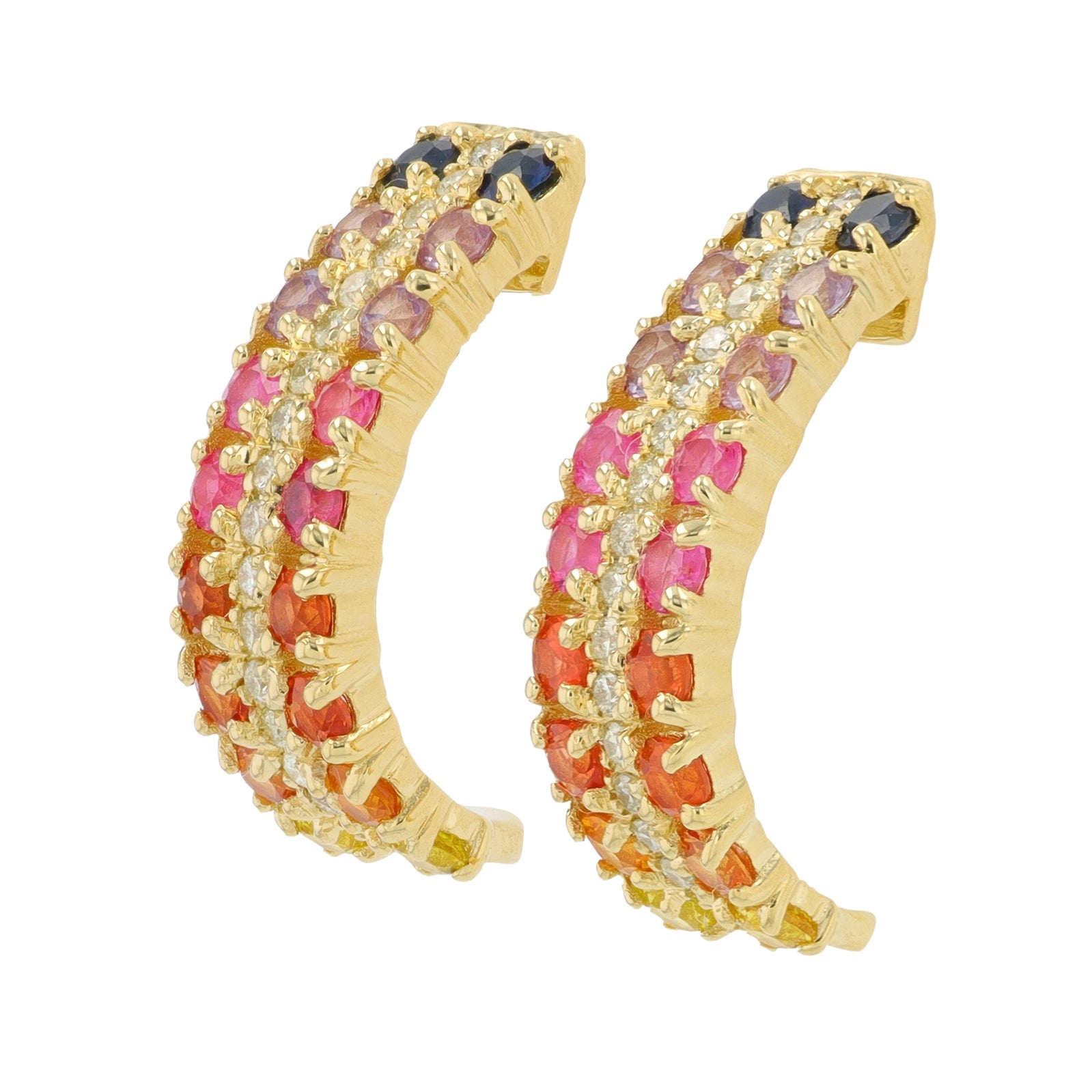 14K YG 1.50 CTW Multi Sapphire C Hoops