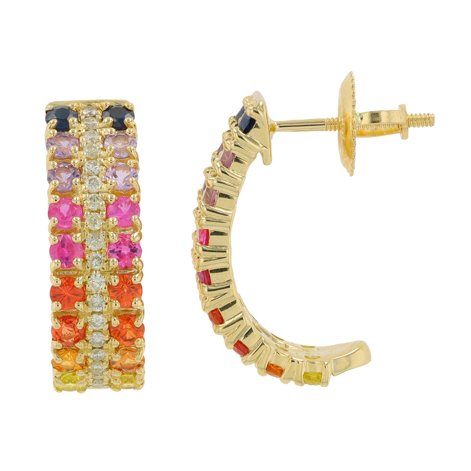 14K YG 1.50 CTW Multi Sapphire C Hoops