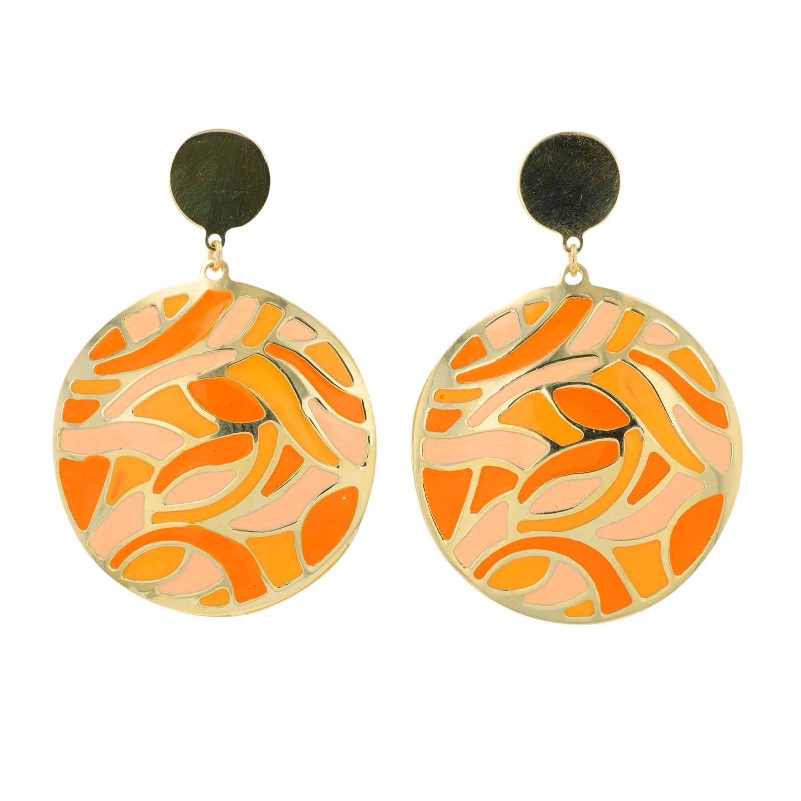 14K YG Enamel Disc Earrings