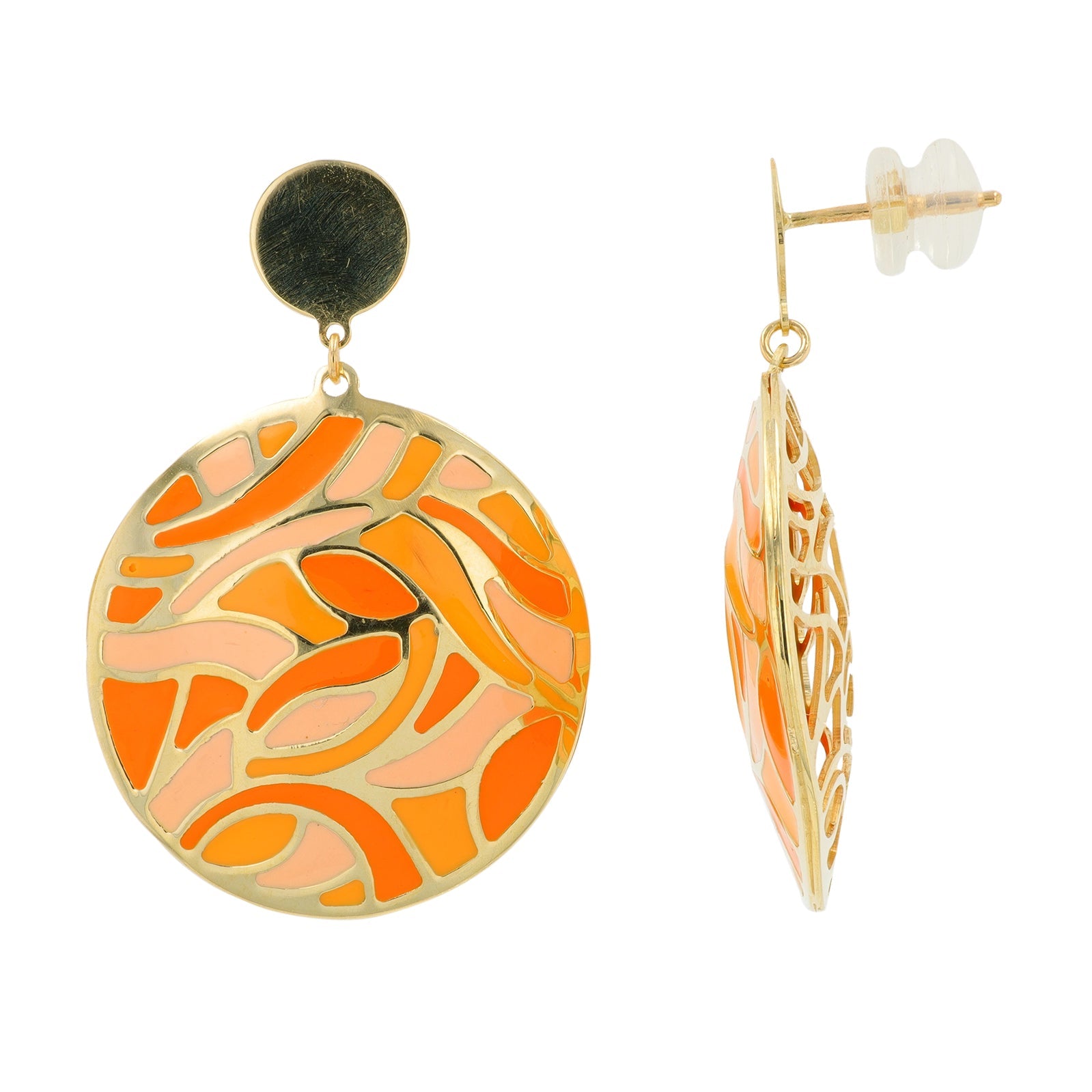 14K YG Enamel Disc Earrings