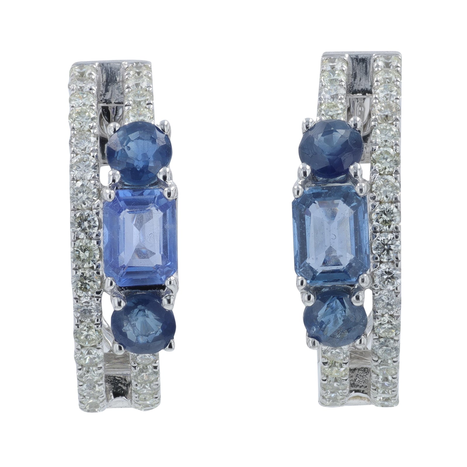 14K WG 1 CTW Sapphire Hoops