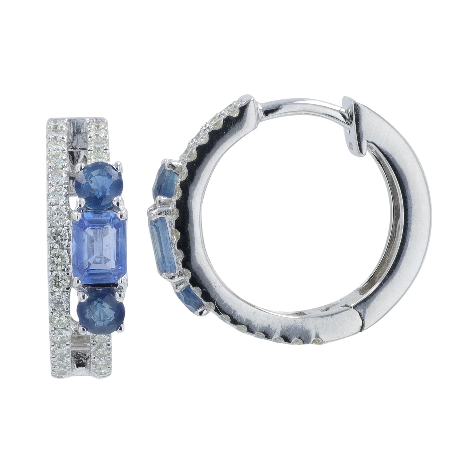 14K WG 1 CTW Sapphire Hoops