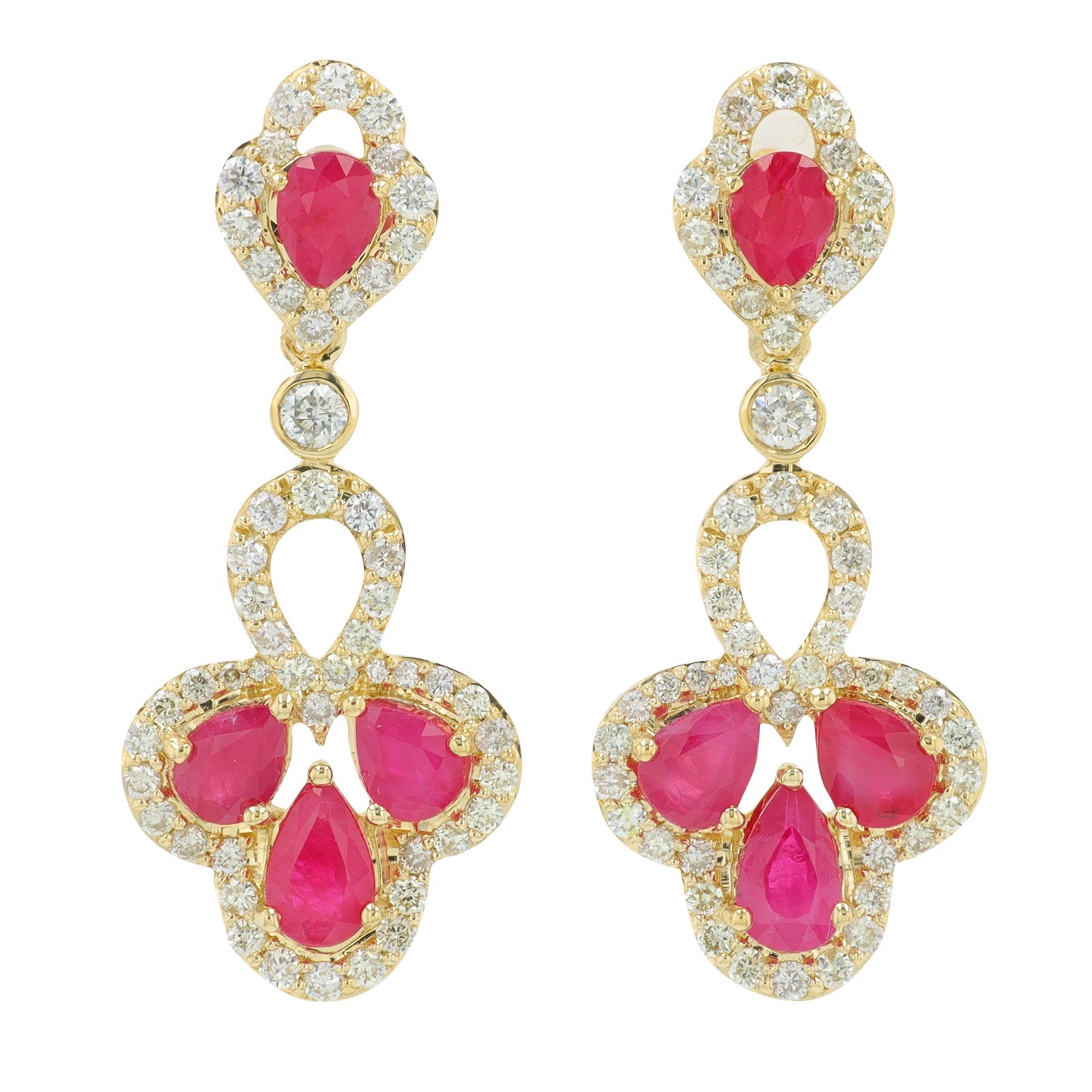 14K YG 1.75 CT Ruby Dangle Earrings