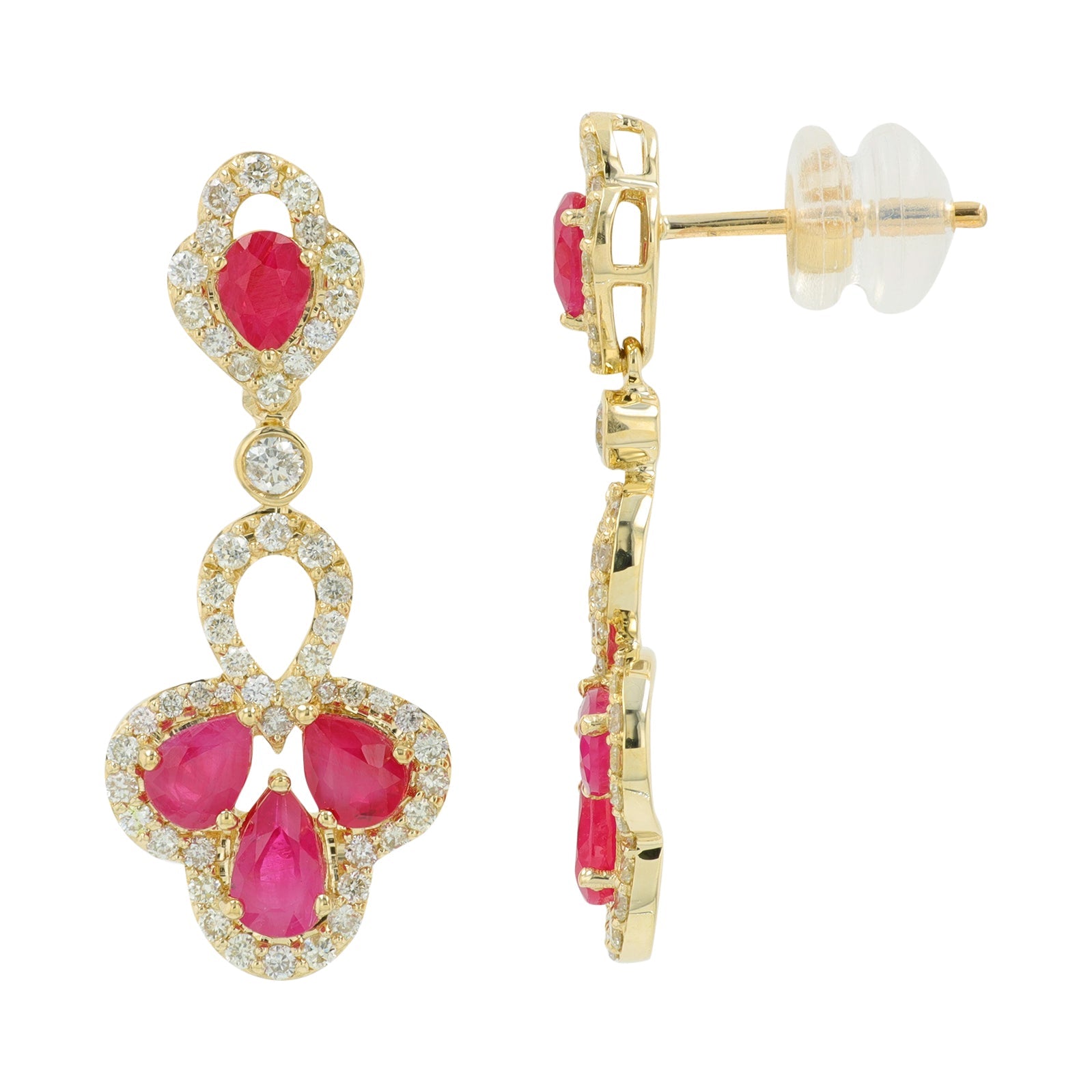 14K YG 1.75 CT Ruby Dangle Earrings