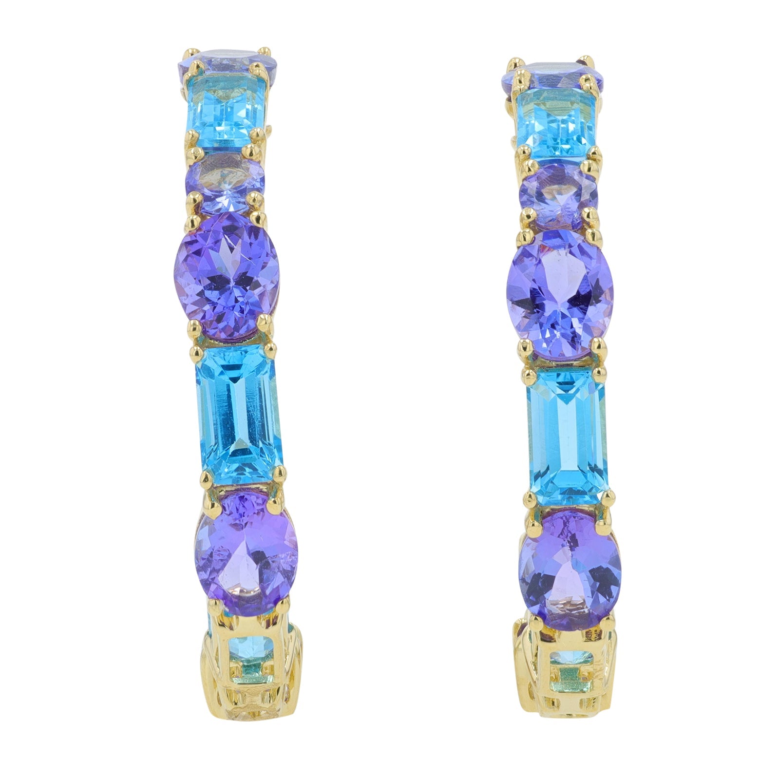 14K YG 7 CT Tanzanite & Blue Topaz C Hoops