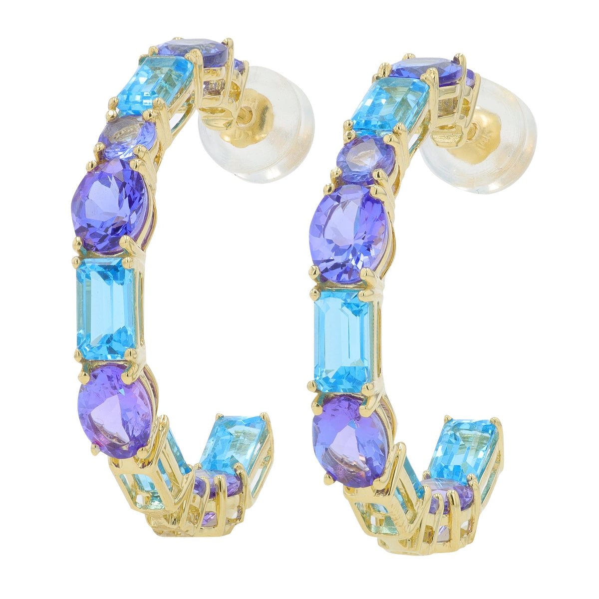 14K YG 7 CT Tanzanite & Blue Topaz C Hoops