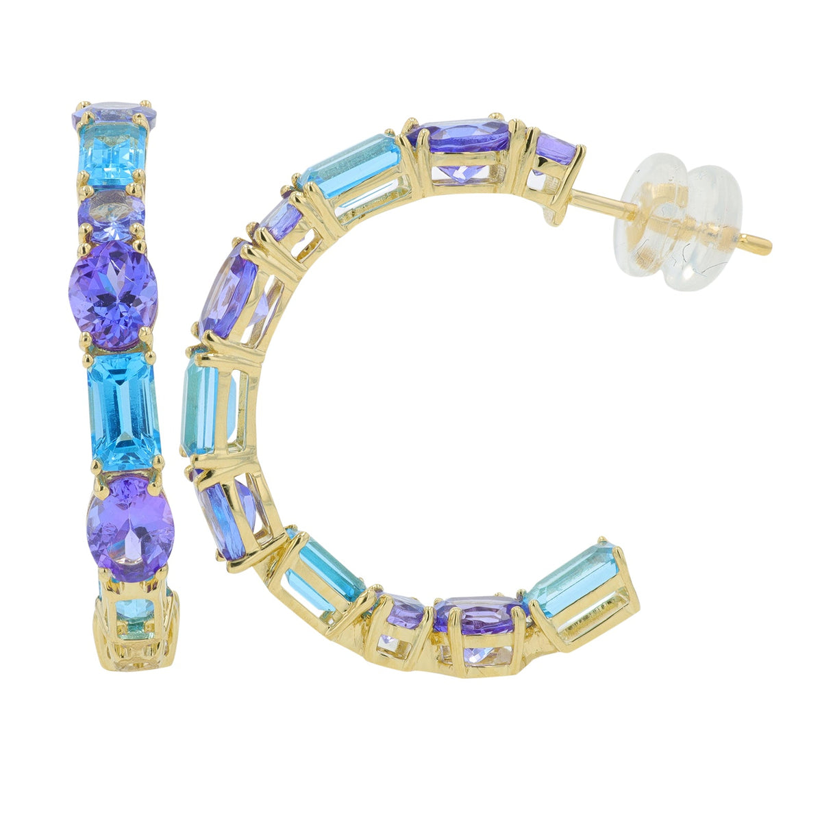 14K YG 7 CT Tanzanite & Blue Topaz C Hoops