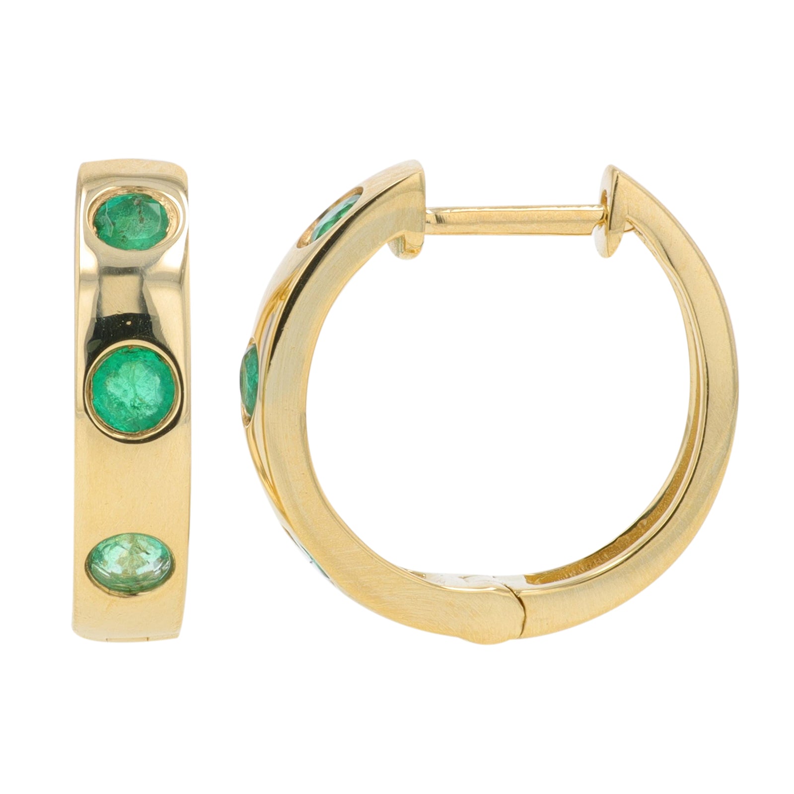 14K YG .37 CTW Emerald Hoops