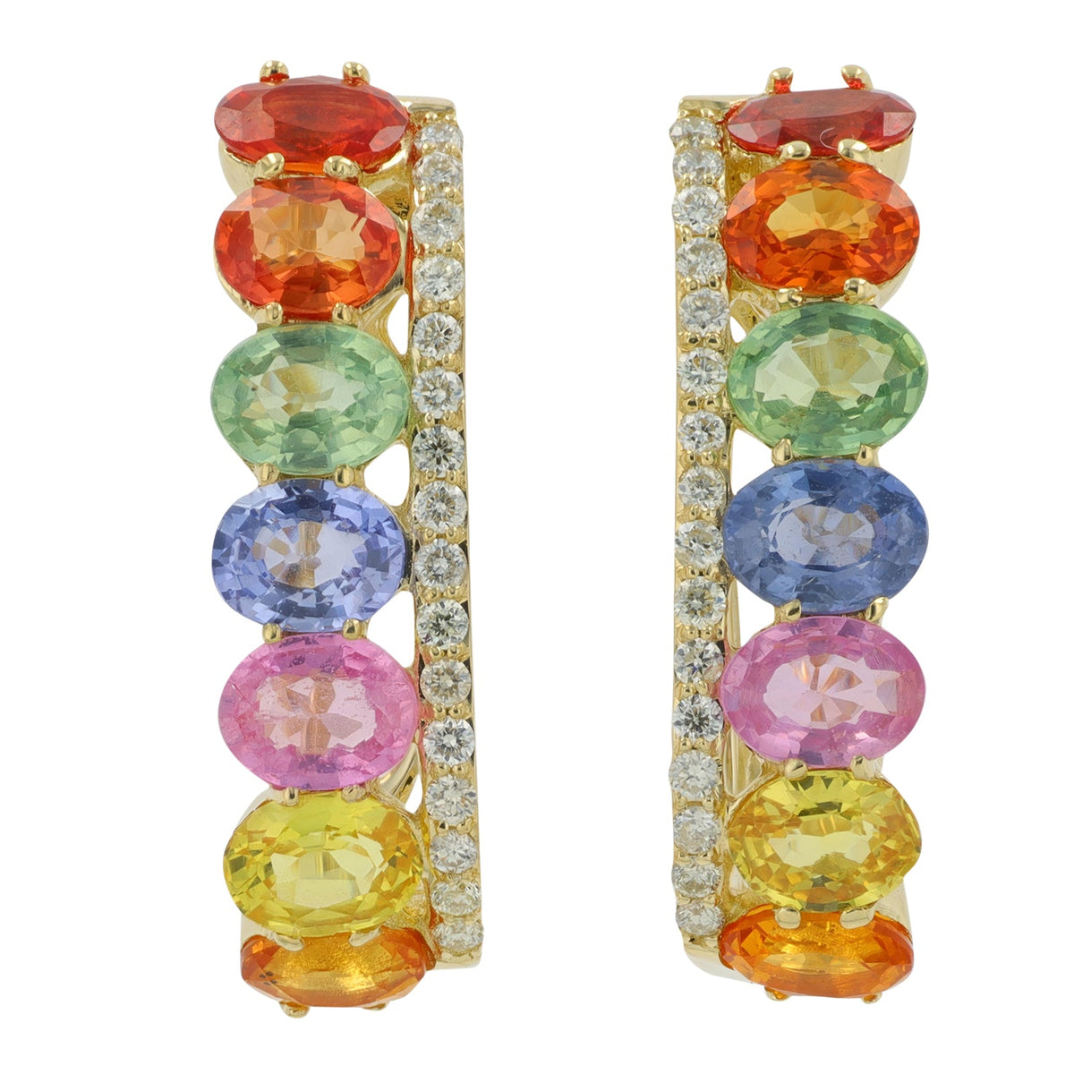 14K YG 3 CTW Multi Sapphire Hoops