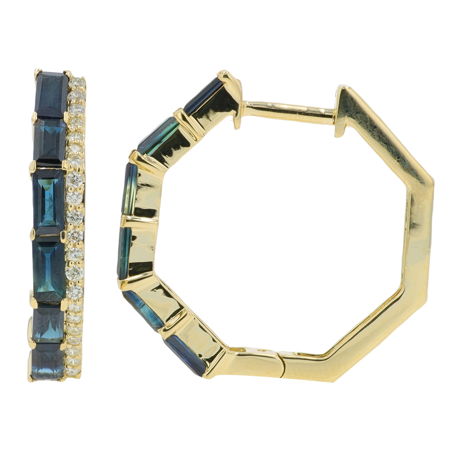 14K YG 2.20 CT Sapphire Hoops