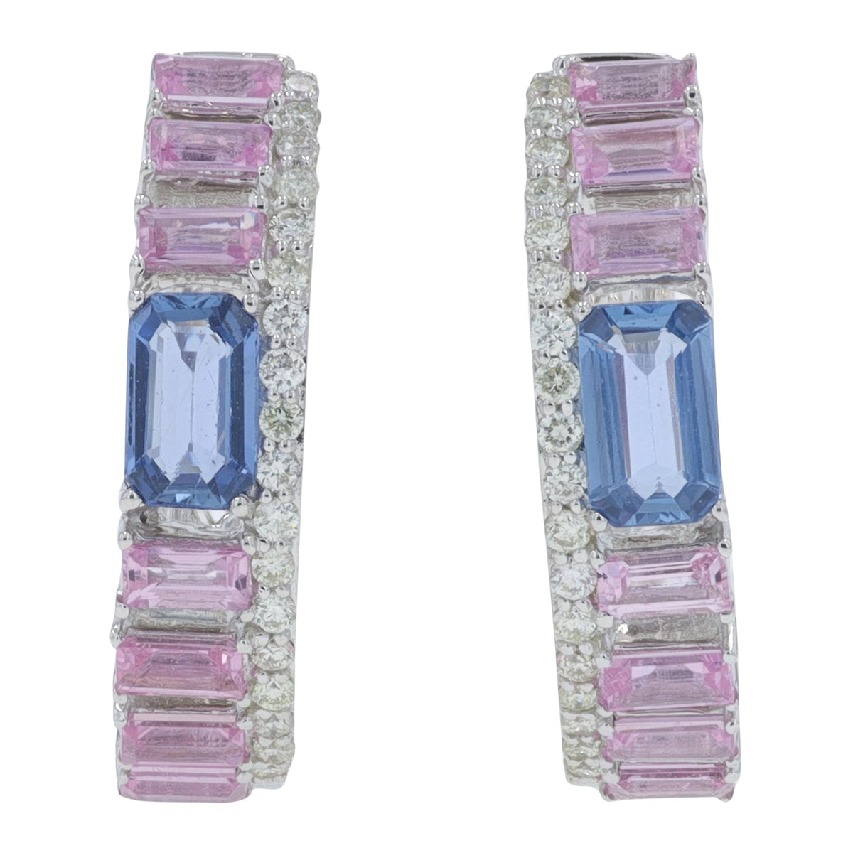 14K WG 1.60 CT Pink & Blue Sapphire Hoops