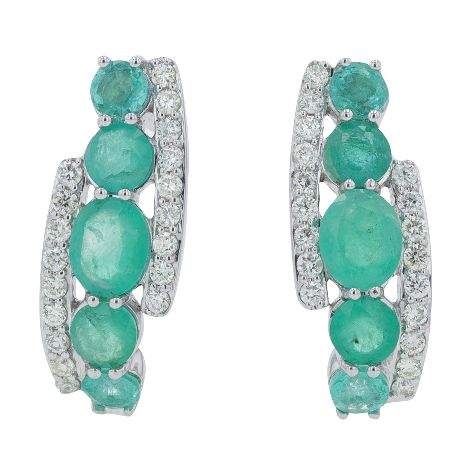 14K WG 1.85 CT Emerald J-Hoop Earrings