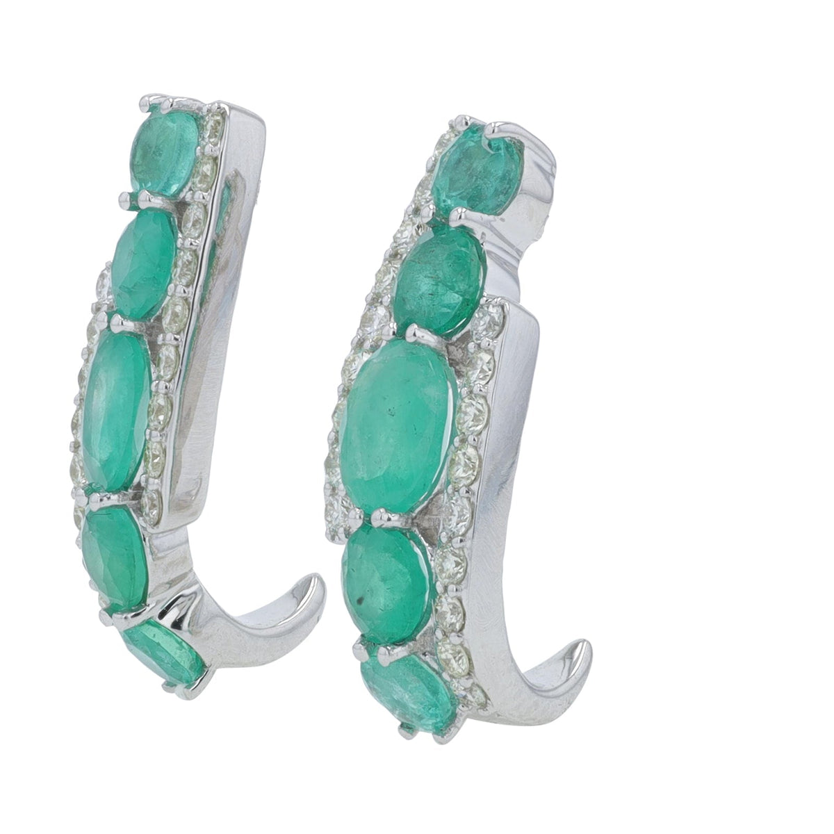 14K WG 1.85 CT Emerald J-Hoop Earrings