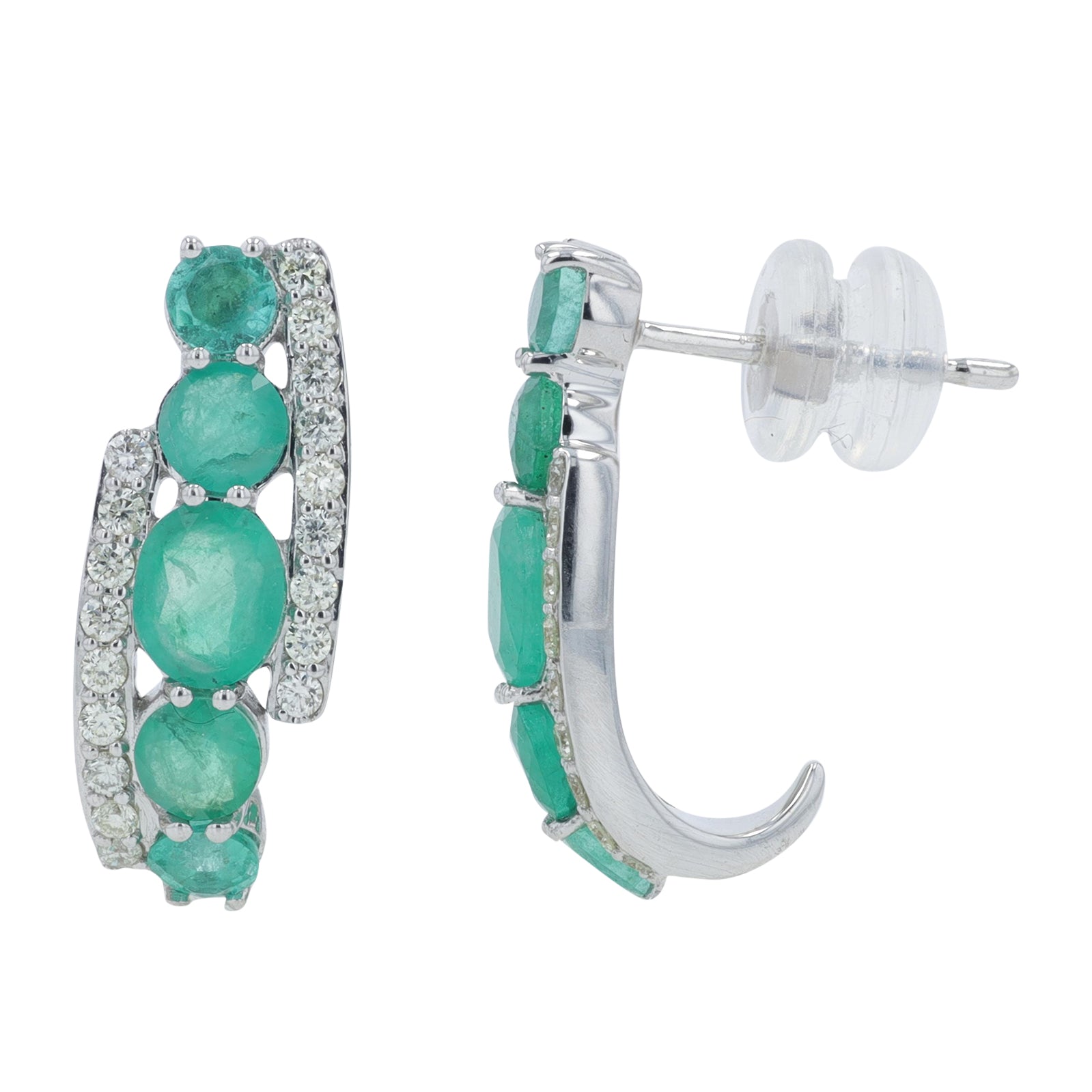 14K WG 1.85 CT Emerald J-Hoop Earrings